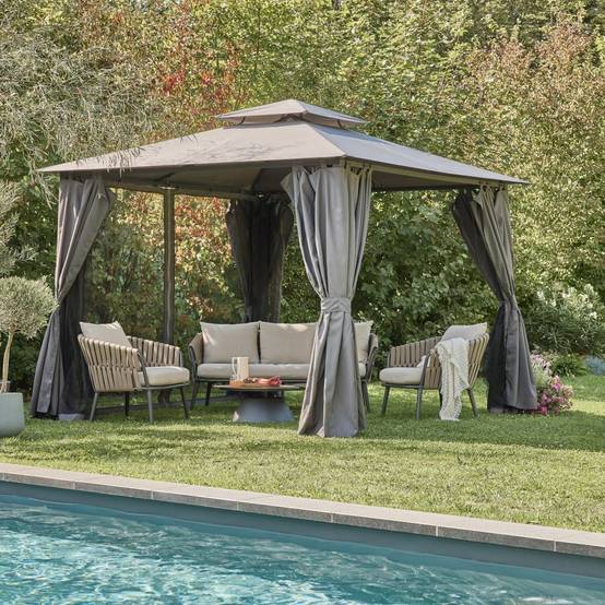 Ecloz - Tonnelle 3x3m avec rideaux acier polyester anthracite ECLOZ - Image 1