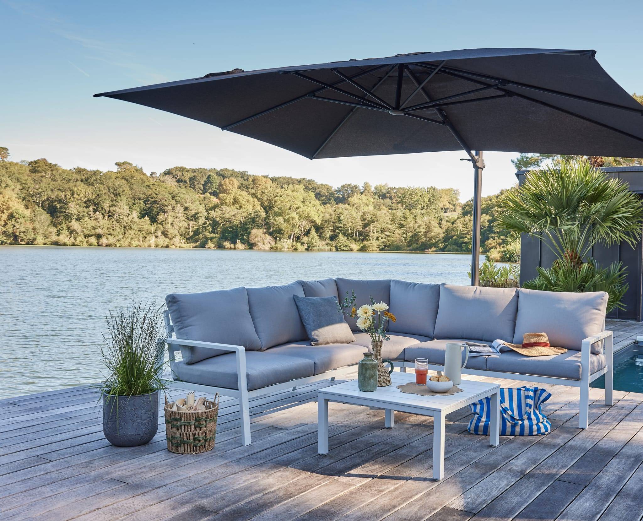 Ecloz - Parasol déporté inclinable rectangle gris chiné 3x4m 220g/m² Egor ECLOZ - Imagen 2