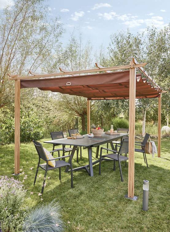 Ecloz - Tonnelle 3x4m toit coulissant alu effet bois ECLOZ - Image 3