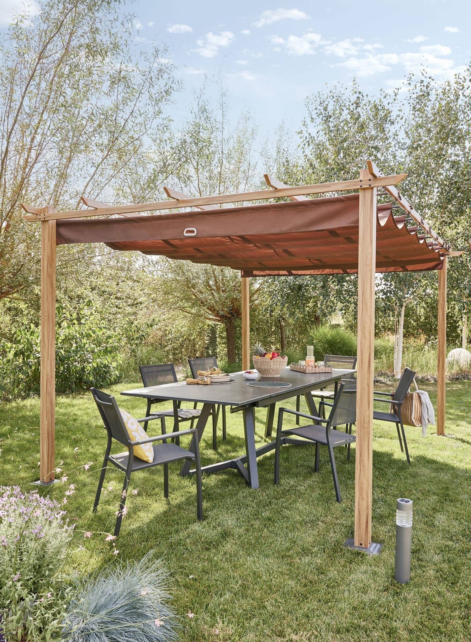 Ecloz - Tonnelle 3x4m toit coulissant alu effet bois ECLOZ - Image 3
