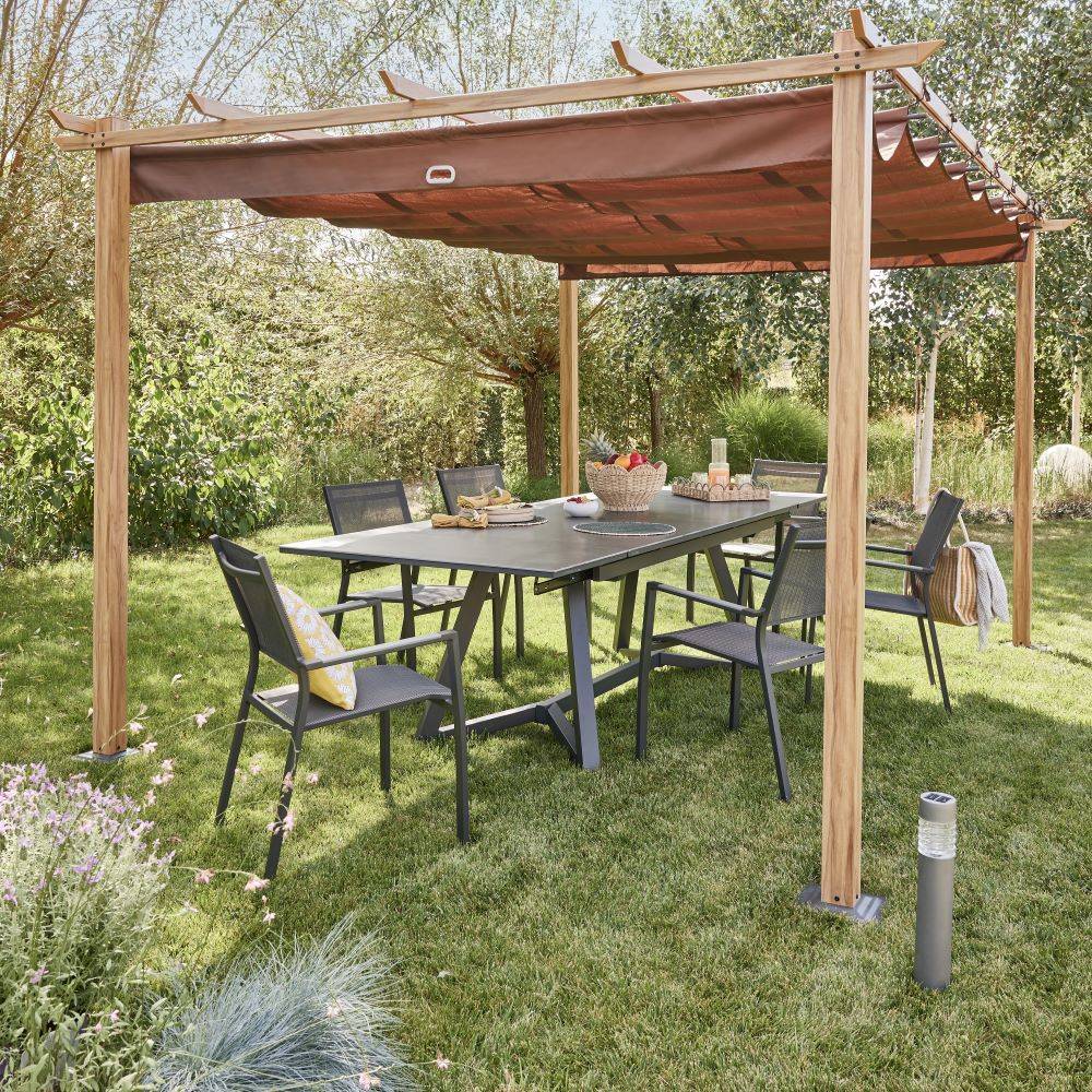 Ecloz - Tonnelle 3x4m toit coulissant alu effet bois ECLOZ - Image 1