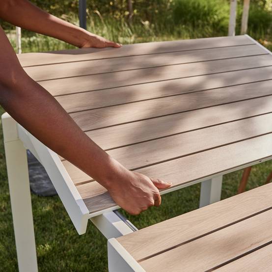Ecloz - Table de jardin rectangulaire extensible alu sable/bois 8/10 personnes Enes ECLOZ - Image 6