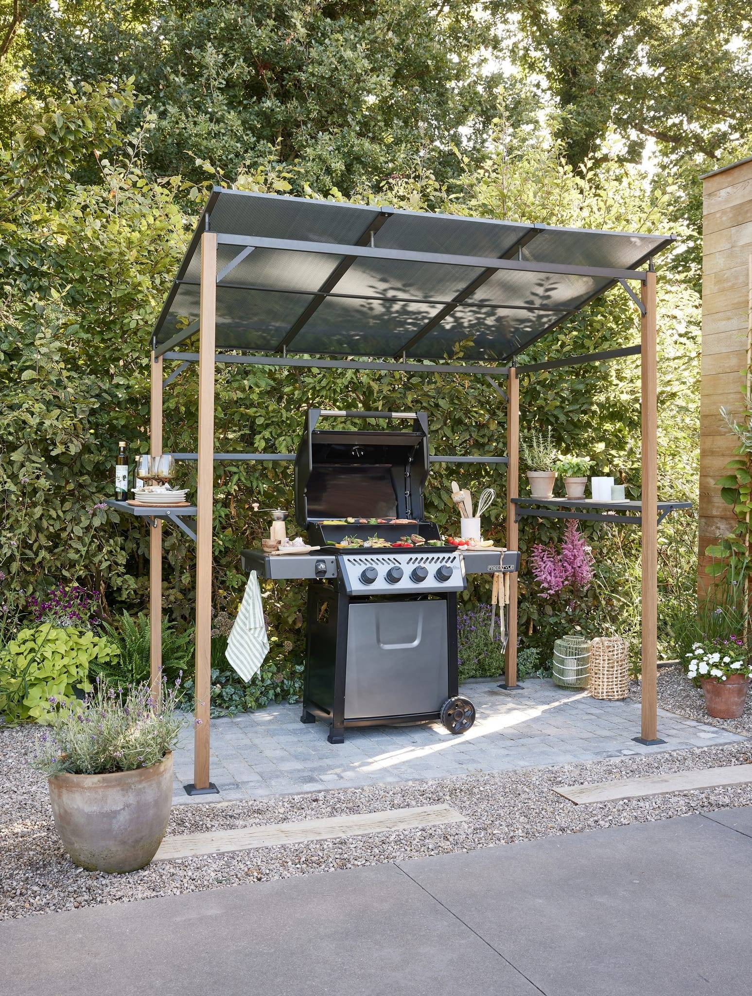 Ecloz - Abri barbecue alu acier 2,6x1,6m effet bois ECLOZ - Imagen 7