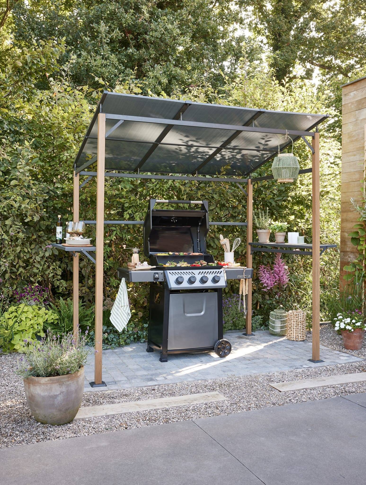 Ecloz - Abri barbecue alu acier 2,6x1,6m effet bois ECLOZ - Imagen 6
