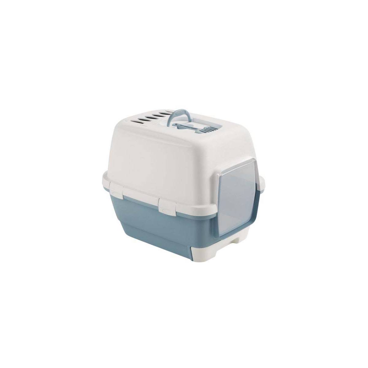Maison de toilette pour chat plastique bleu/blanc cassé L.44.5 cm H.48 cm P.58.5 cm - Zolux