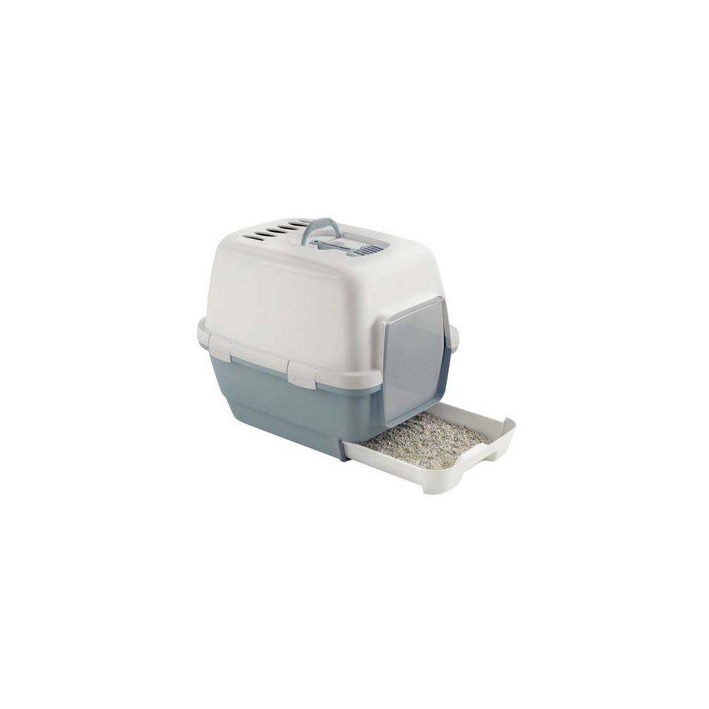 Maison de toilette pour chat plastique bleu/blanc cassé L.44.5 cm H.48 cm P.58.5 cm - Zolux - Imagen 2