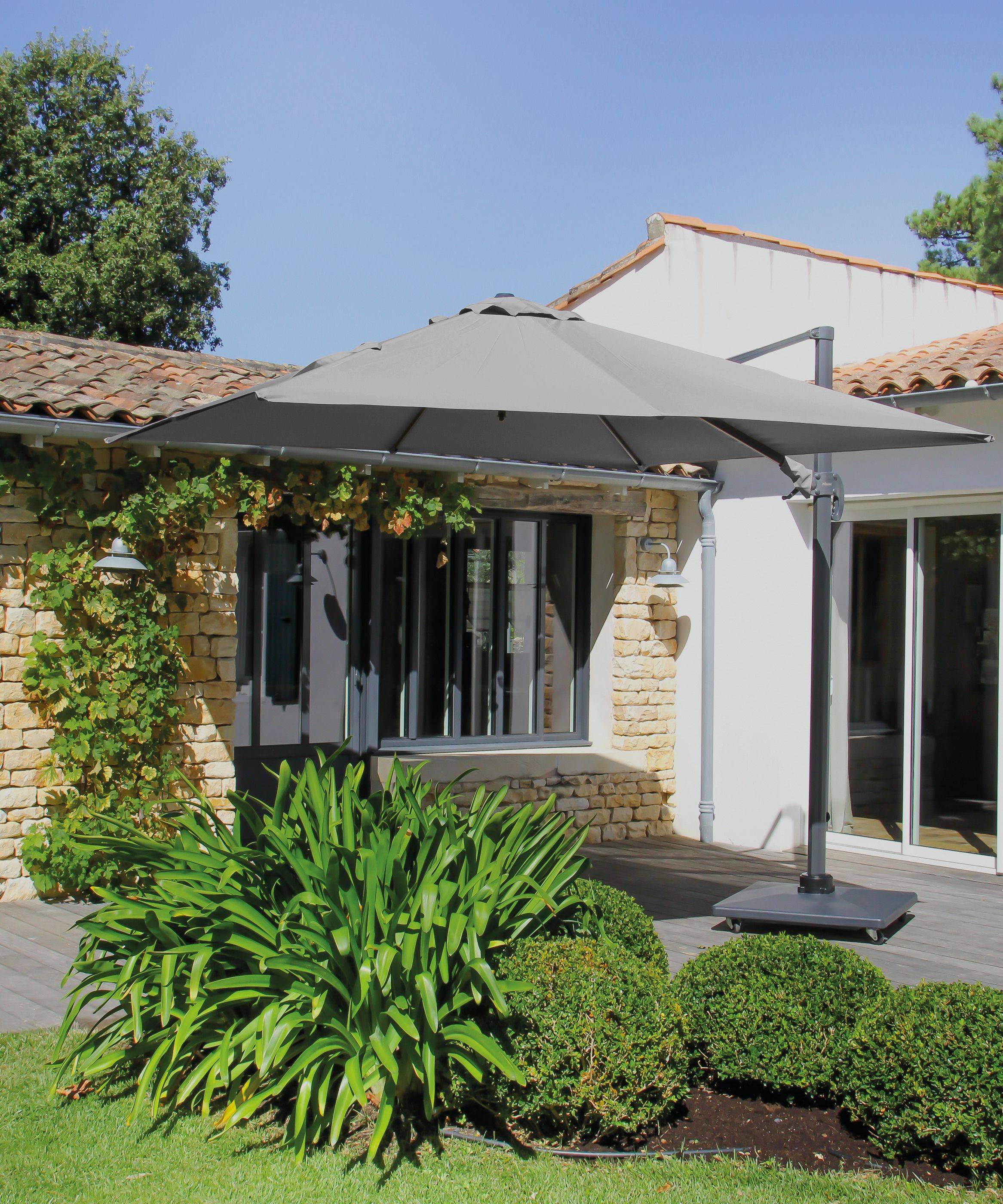 Proloisirs - Parasol déporté aluminium 3x4/8 inclinable Gris - Image 2