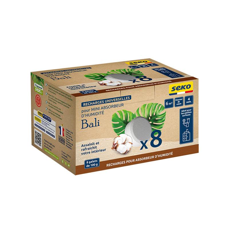 Seko - Recharge pour  absorbeur d'humidité MINI BALI Lot de 8 galets de 100g - Seko