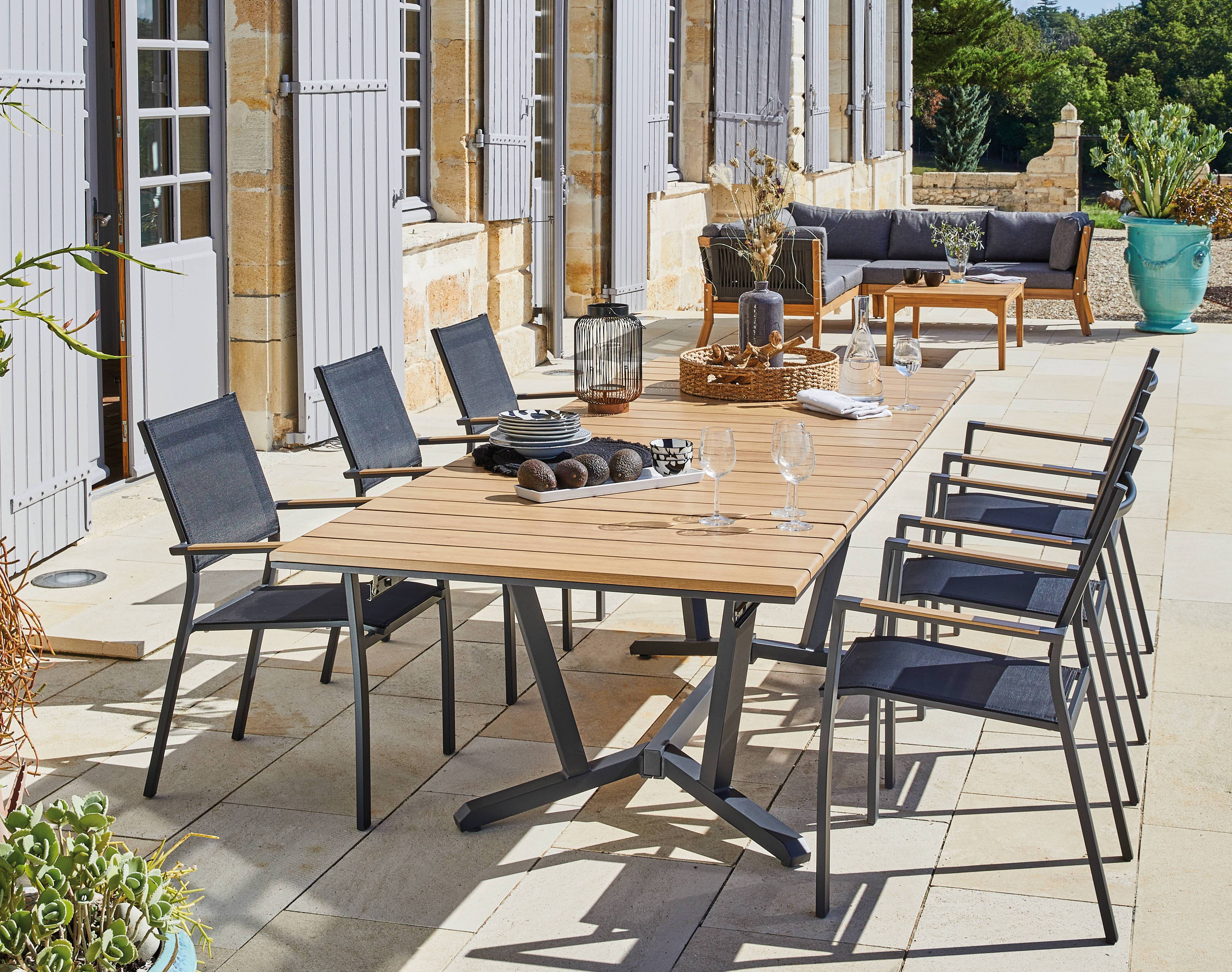 Pro Loisirs - Table de jardin rectangulaire extensible alu effet chêne 12 personnes Darwin Proloisirs - Image 2