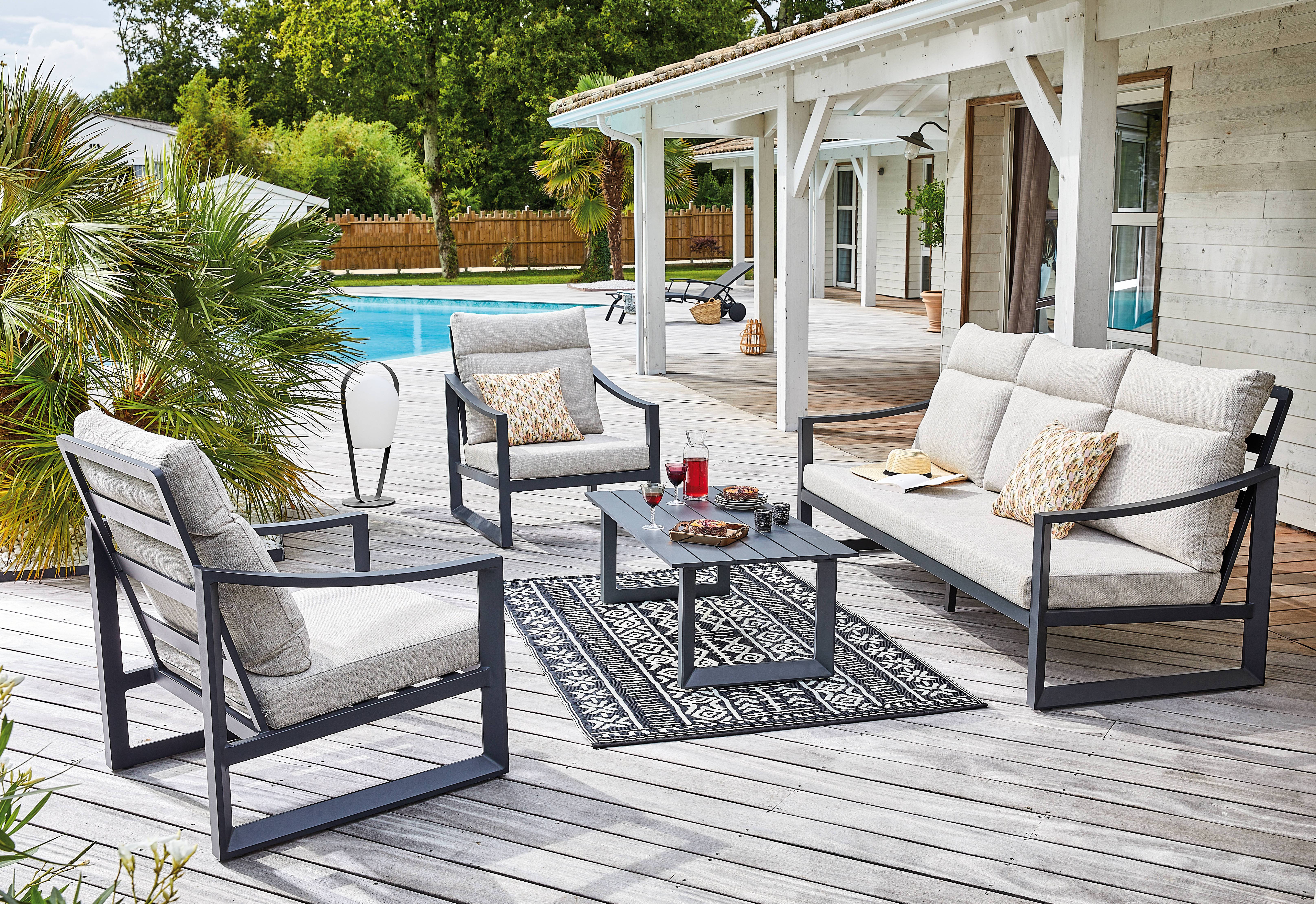 Pro Loisirs - Canapé de jardin alu polyester beige 3 personnes Marseille Proloisirs - Image 1