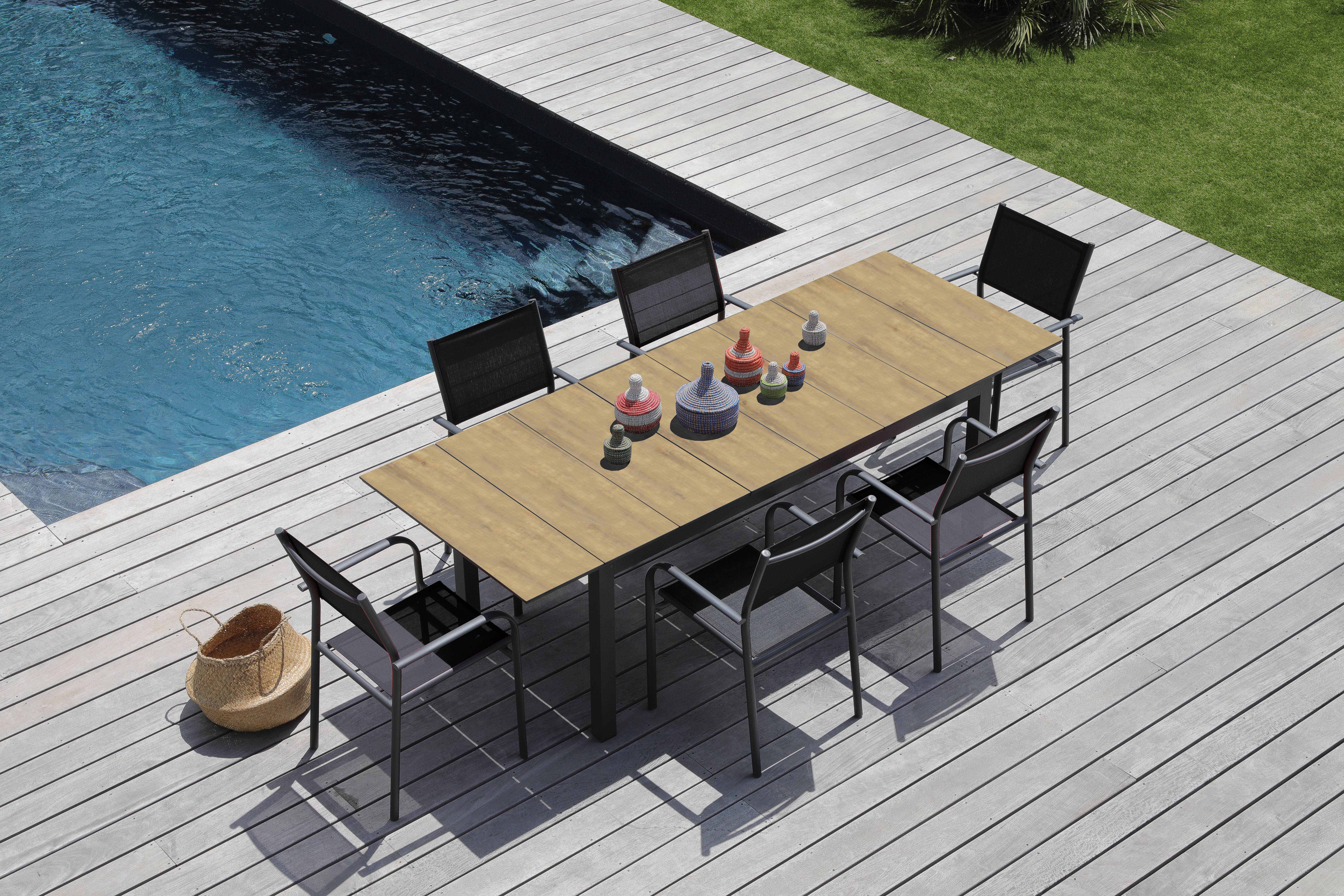 Pro Loisirs - Table de jardin rectangulaire extensible HPL effet bois 10 personnes Hivaoa Proloisirs - Image 4