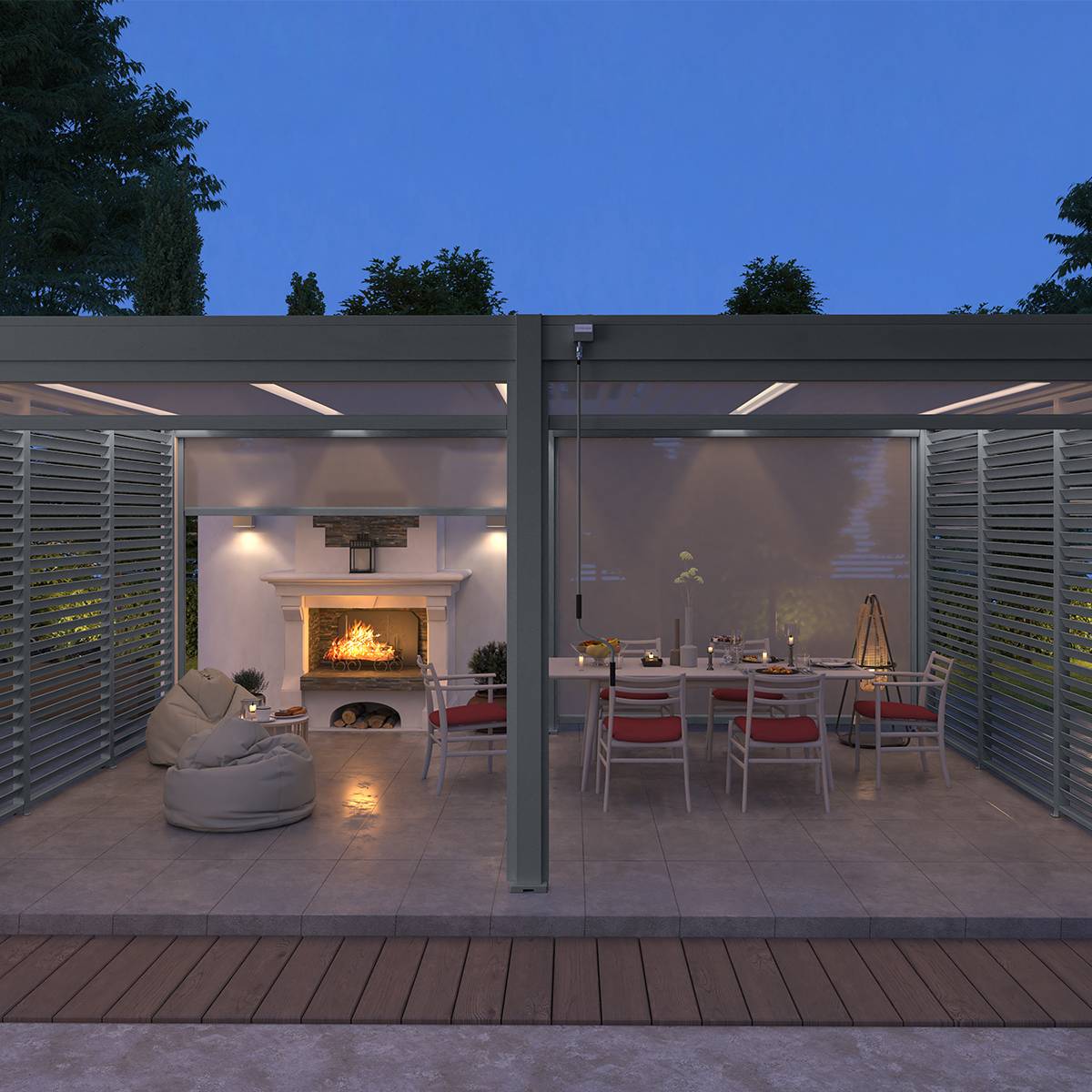 Pergola bioclimatique autoportante 4x6m Ombrea anthracite / blanc