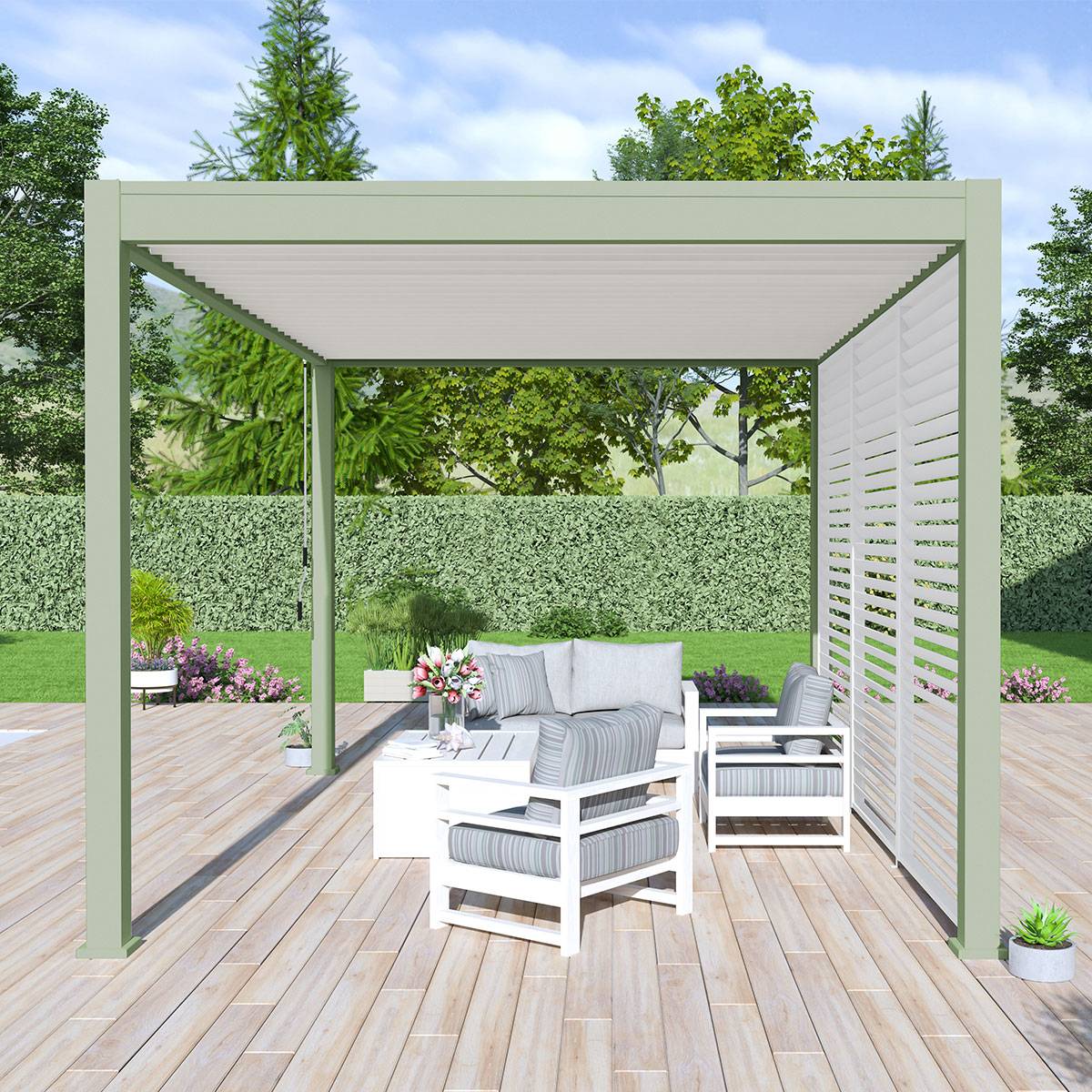 Pergola bioclimatique autoportante 3x4m Ombrea vert jade / blanc - Image 5