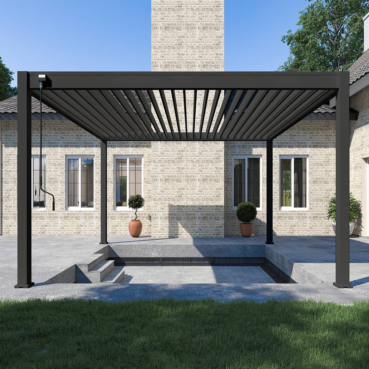 Pergola bioclimatique autoportante 4x4m Ombrea anthracite - Image 3