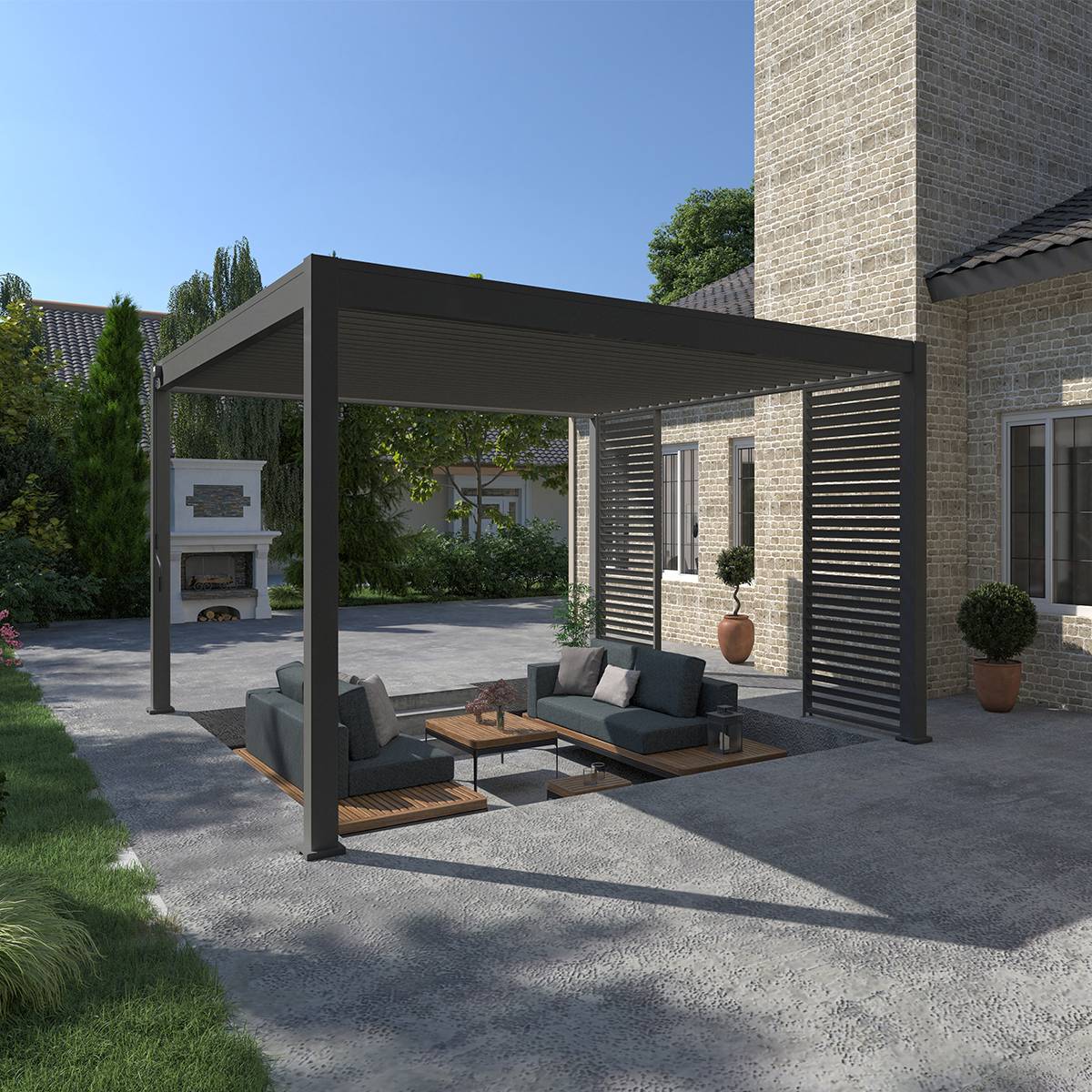 Pergola bioclimatique autoportante 4x4m Ombrea anthracite - Image 1