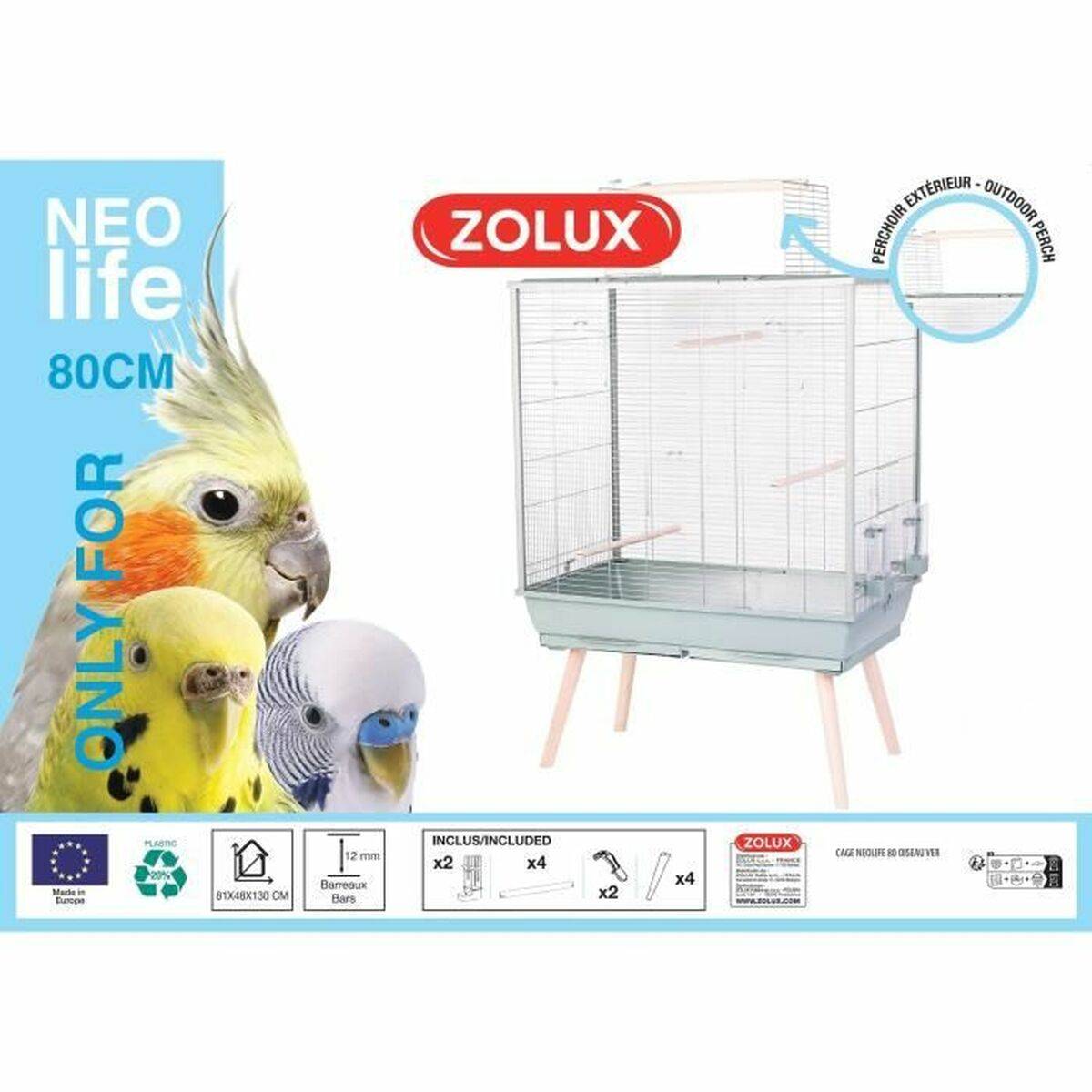 Cage surélevée en métal pour perruche L.81 cm l.48 cm H.130 cm vert - Zolux - Imagen 2