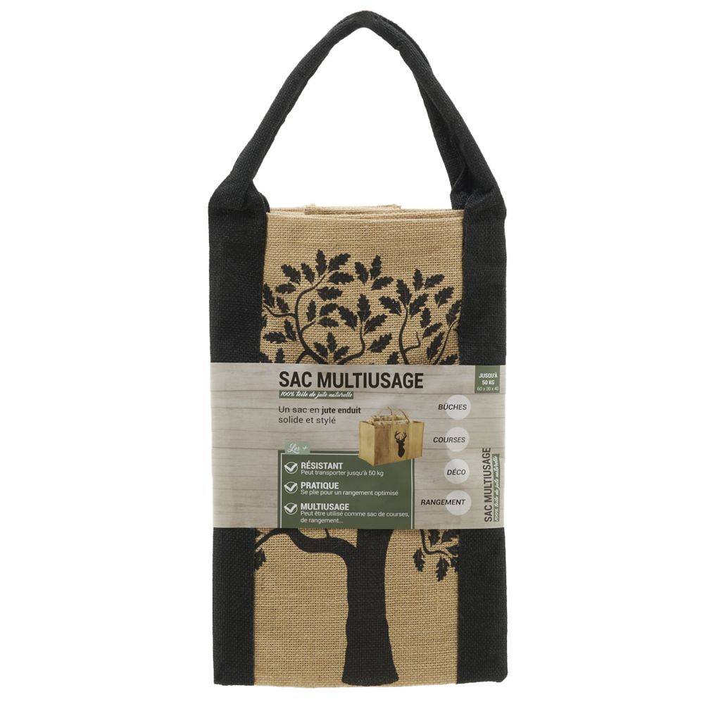 Sac à bûches en jute noir naturel L.60 cm l.30 cm H.40 cm - Marque - Imagen 3