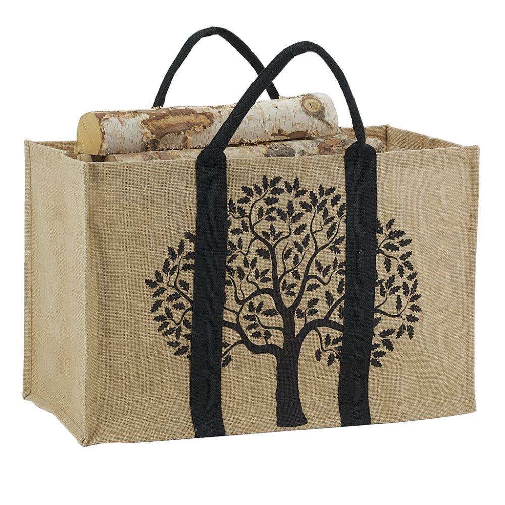 Sac à bûches en jute noir naturel L.60 cm l.30 cm H.40 cm - Marque - Imagen 4