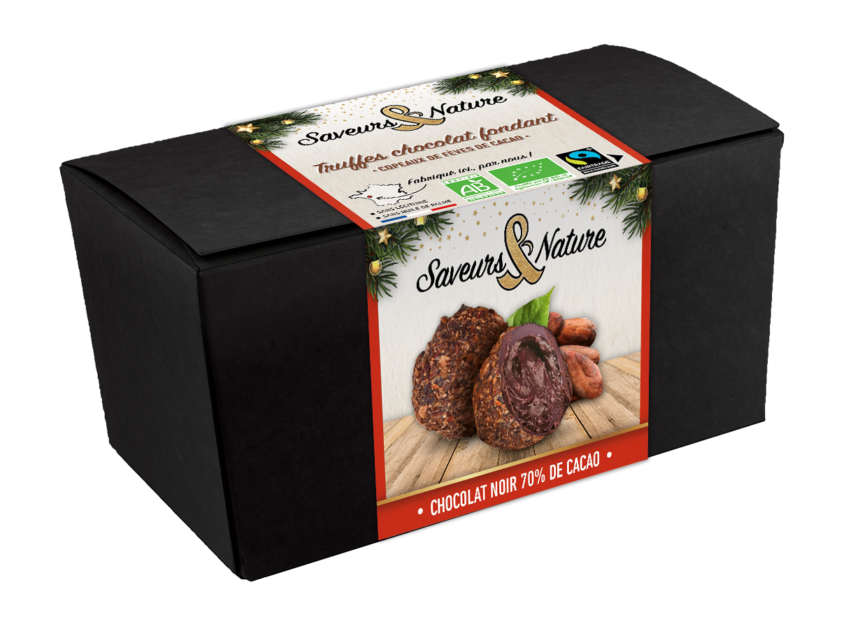 Saveurs et Nature - Truffes chocolat fondant et copeaux de fèves de cacao 140 g - Saveurs et Nature