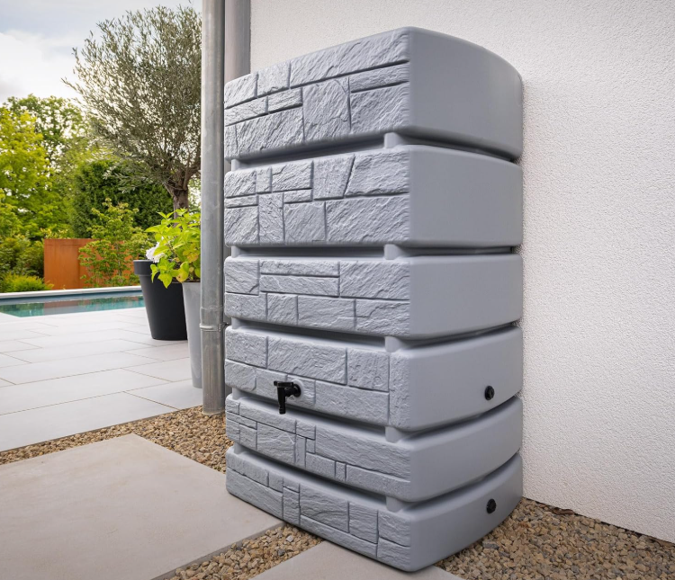 Sans Marque - Récupérateur d'eau de pluie 500L mural effet pierre gris clair - Image 1