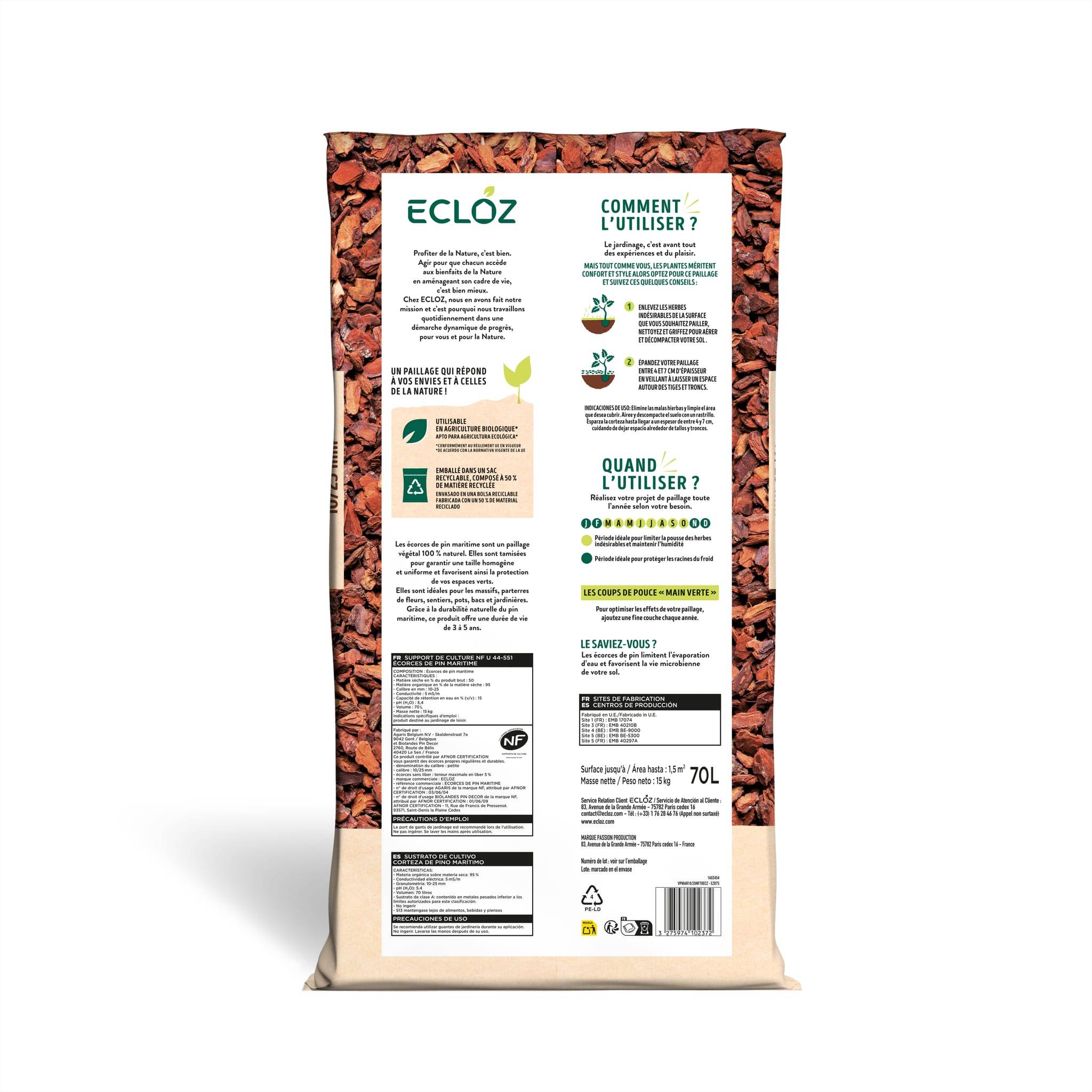 Ecloz - Ecorces de pin maritime 10/25 mm sac de 70L ECLOZ - Imagen 4