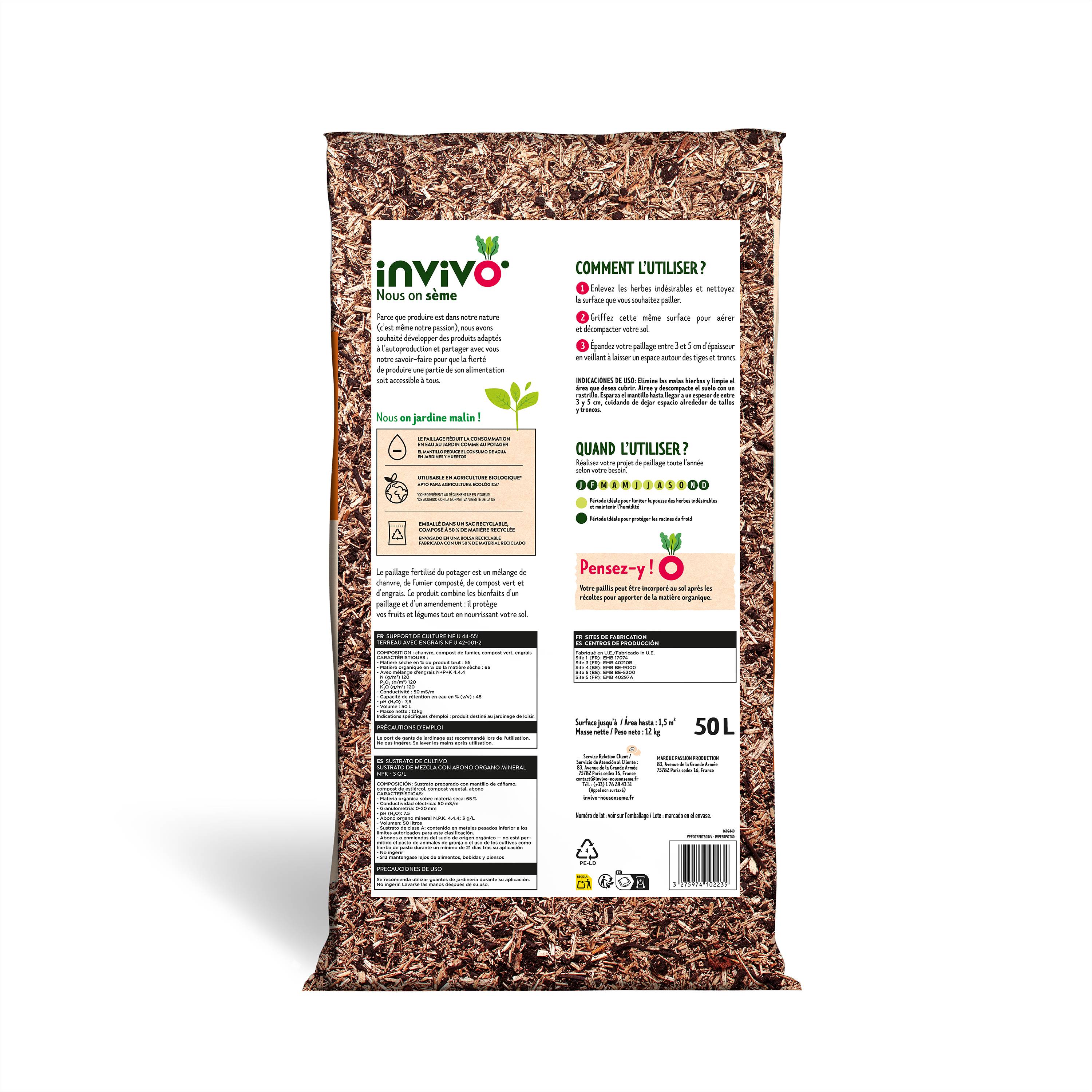 Invivo Nous On Sème - Paillage fertilisé du potager 50L - INVIVO Nous on sème - Imagen 2