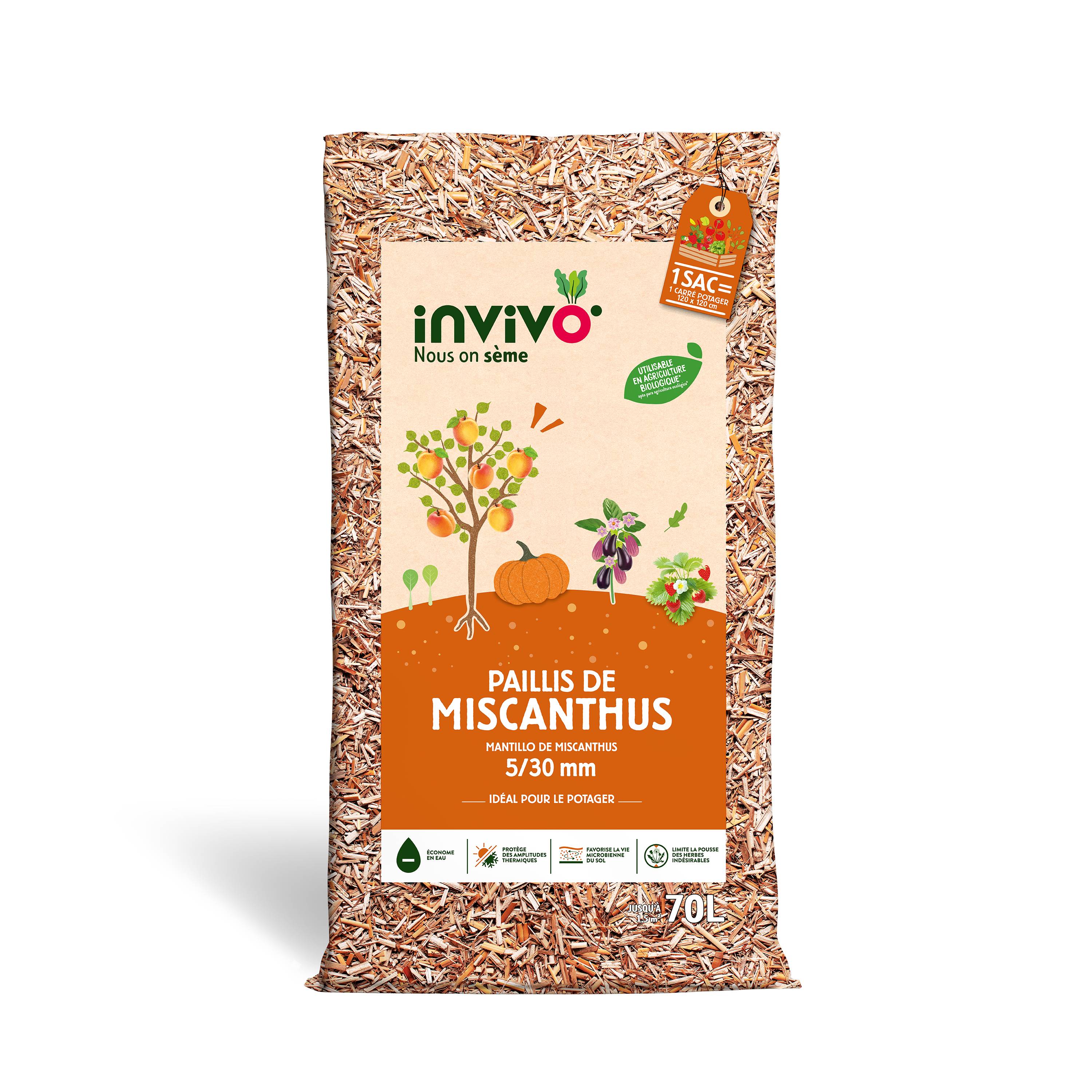 Invivo Nous On Sème - Paillis de miscanthus 70L - Calibre 5/30 mm - INVIVO Nous on sème - Imagen 2
