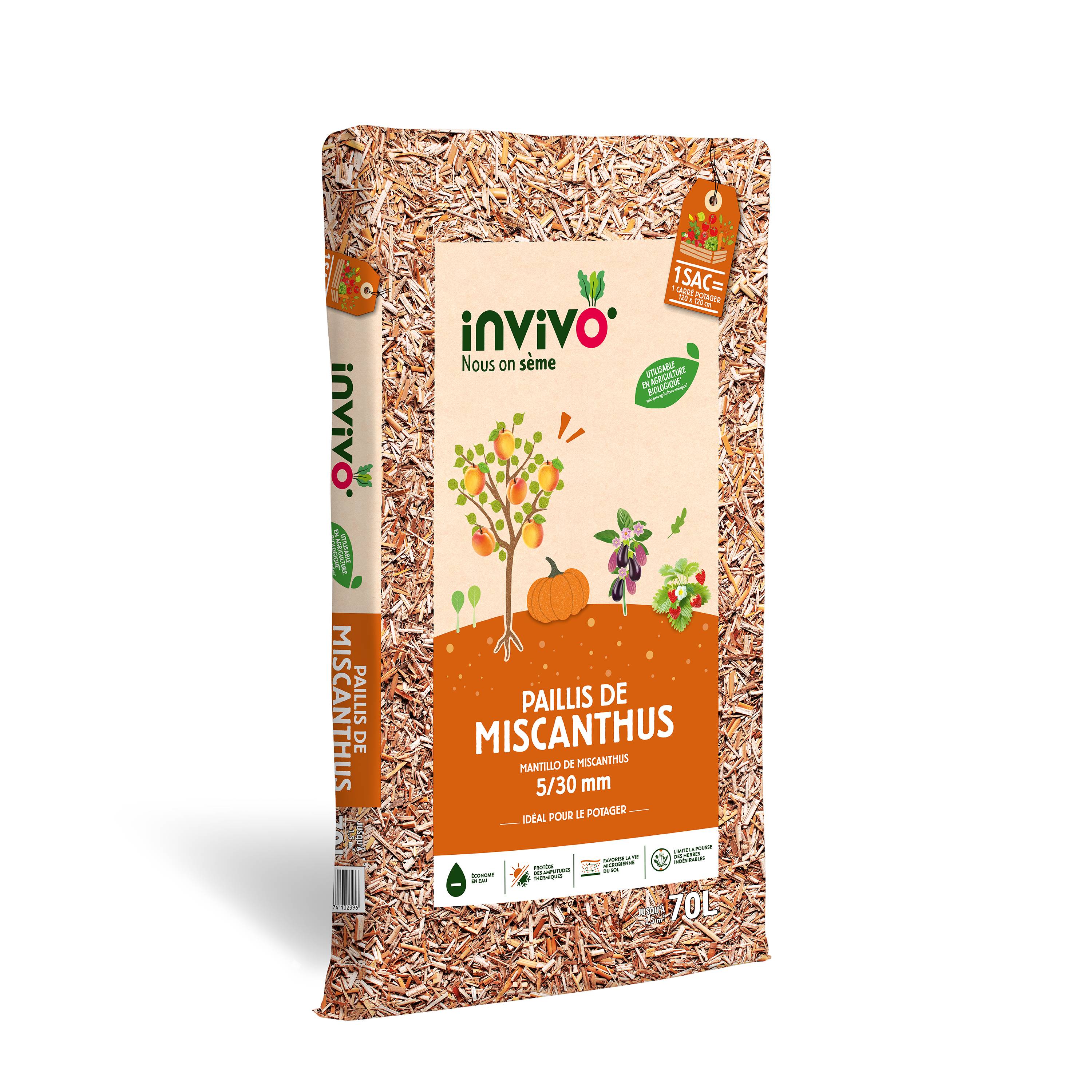 Invivo Nous On Sème - Paillis de miscanthus 70L - Calibre 5/30 mm - INVIVO Nous on sème