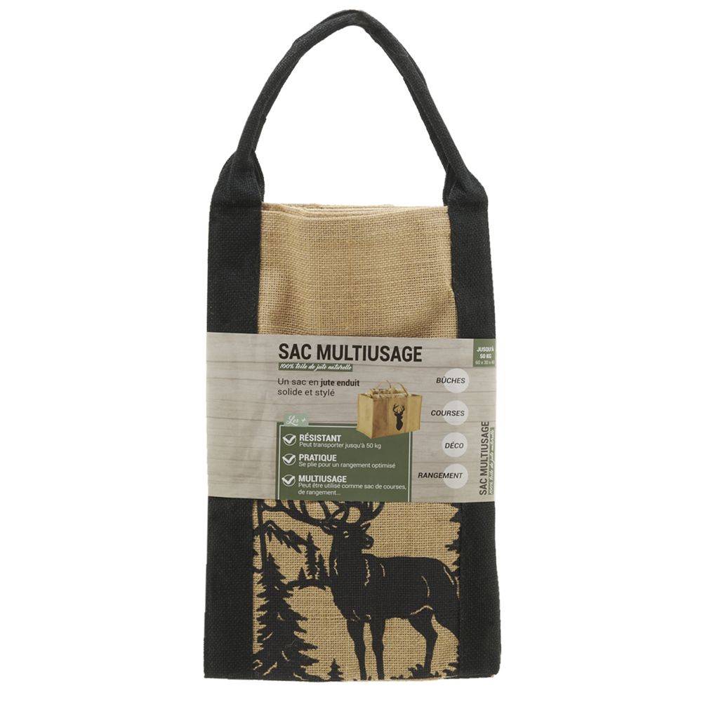 Sac à bûches jute cerf forêt L.60 cm l.30 cm H.40 cm - Aubry gaspard - Imagen 1