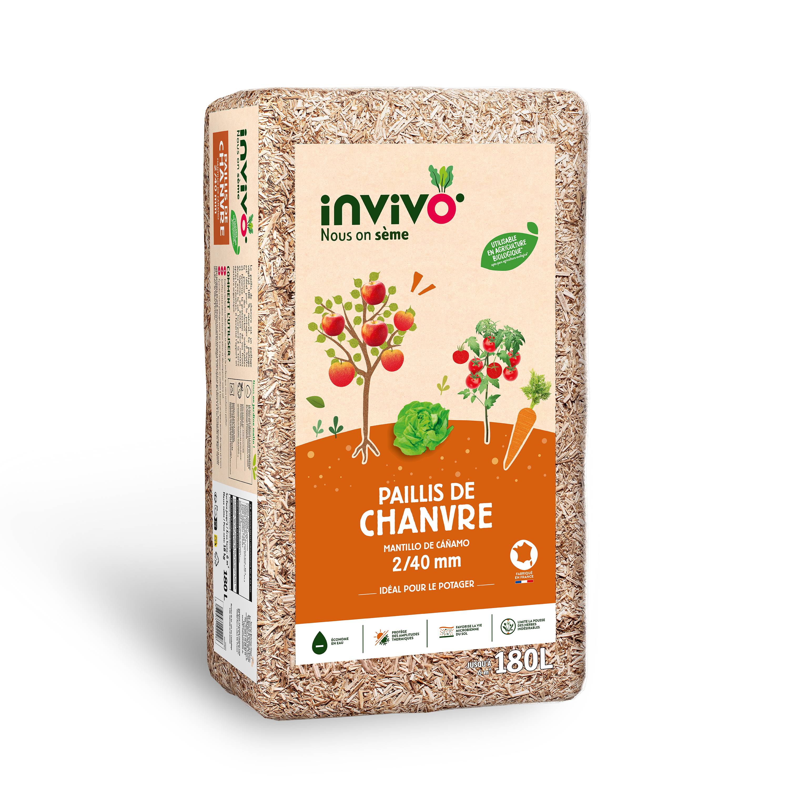 Invivo Nous On Sème - Paillis de chanvre 180L - Calibre 2/40 mm - INVIVO Nous on sème
