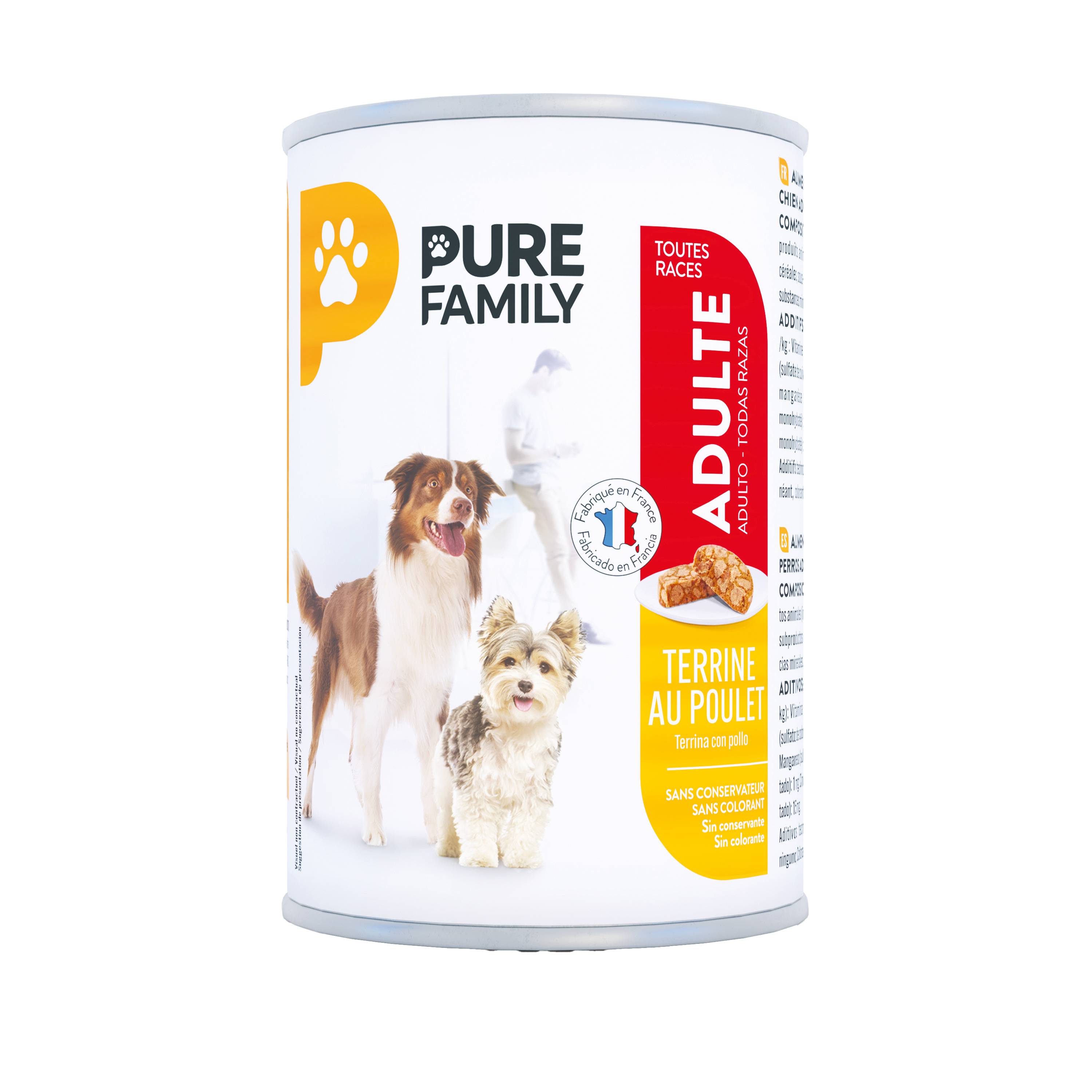 Pure Family - Pâtée terrine pour chien au poulet 400 g x 4 - PURE FAMILY