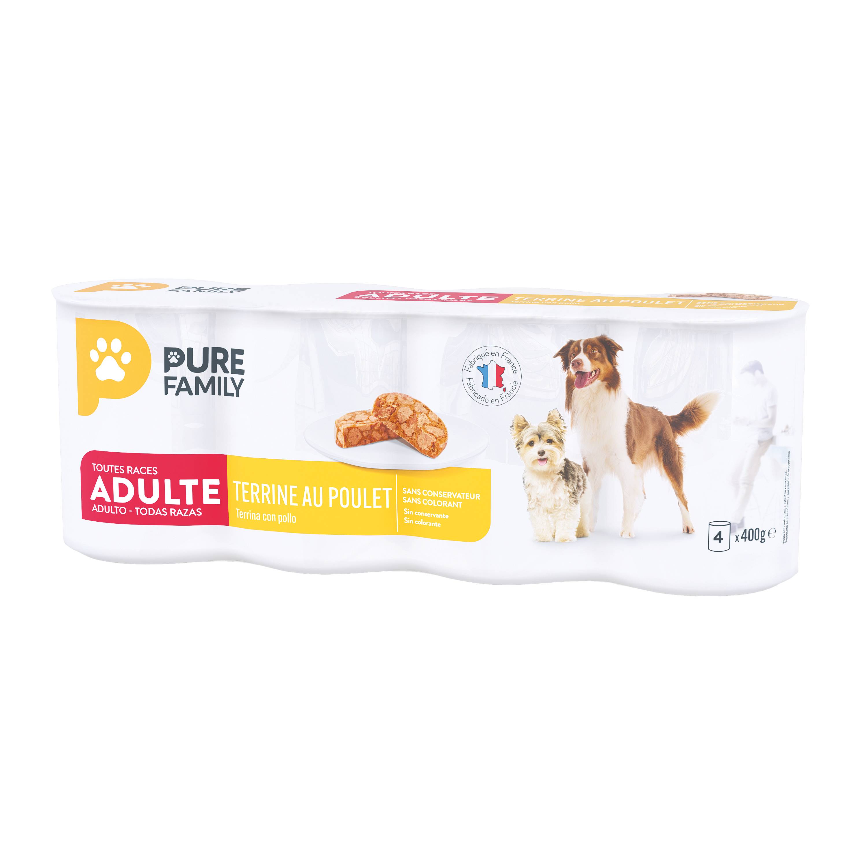 Pure Family - Pâtée terrine pour chien au poulet 400 g x 4 - PURE FAMILY - Imagen 4