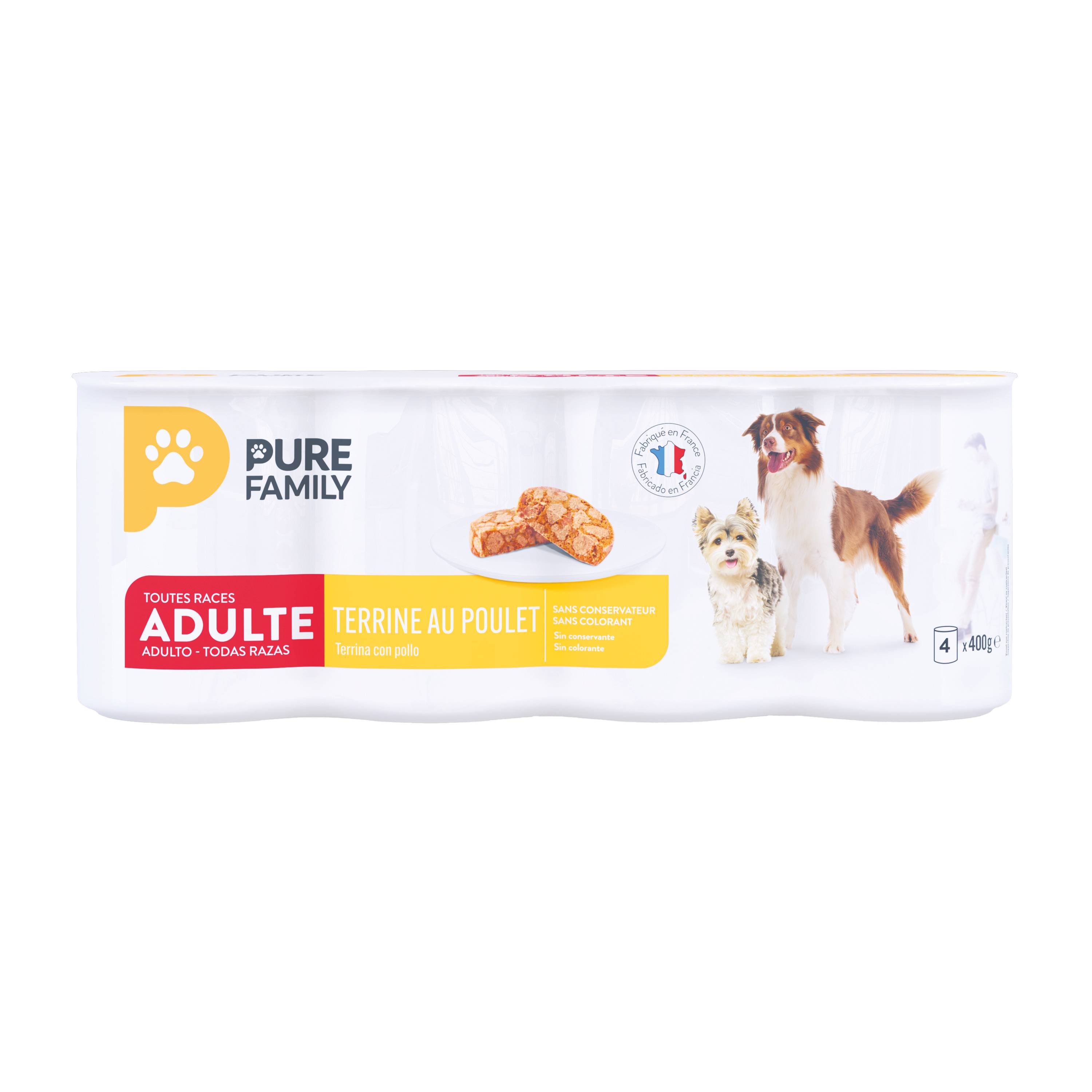 Pure Family - Pâtée terrine pour chien au poulet 400 g x 4 - PURE FAMILY - Imagen 3