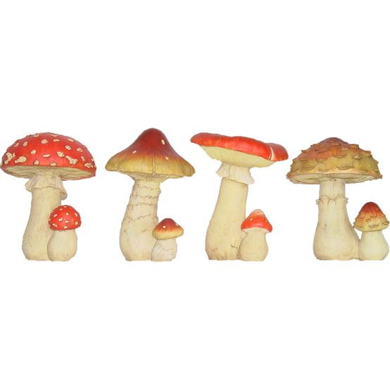 Lot de 4 champignons déco polyrésine beige - H.16,6-16,7 cm L.11,8-13,7 cm l.12-12,8 cm