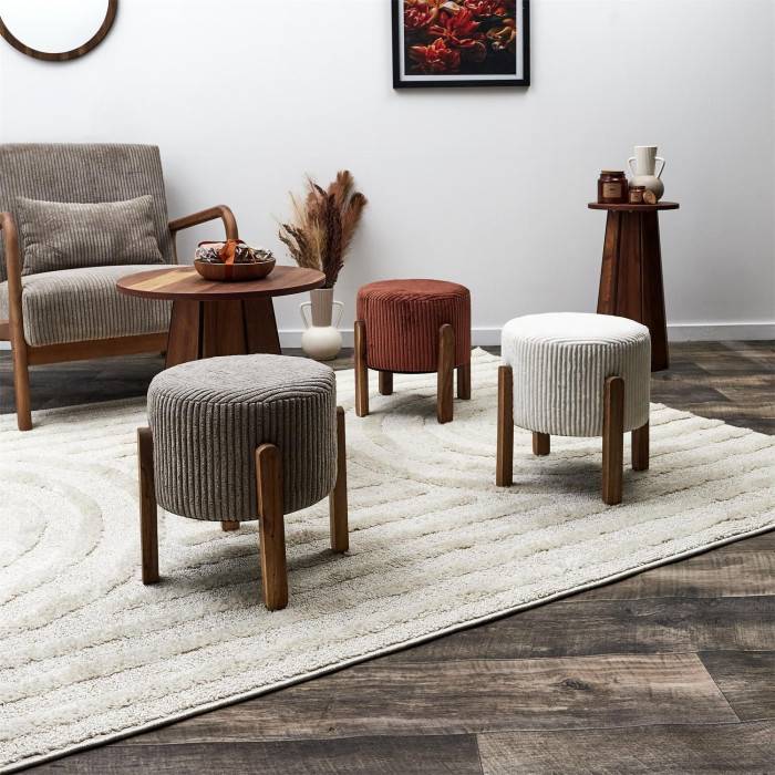 Tabouret côtelé Scott en velours beige Ø35.5 cm H.35 cm - Home deco factory - Image 6