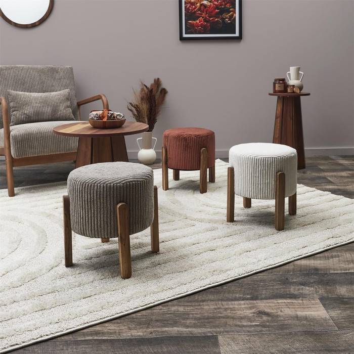 Tabouret côtelé Scott en velours beige Ø35.5 cm H.35 cm - Home deco factory - Image 7