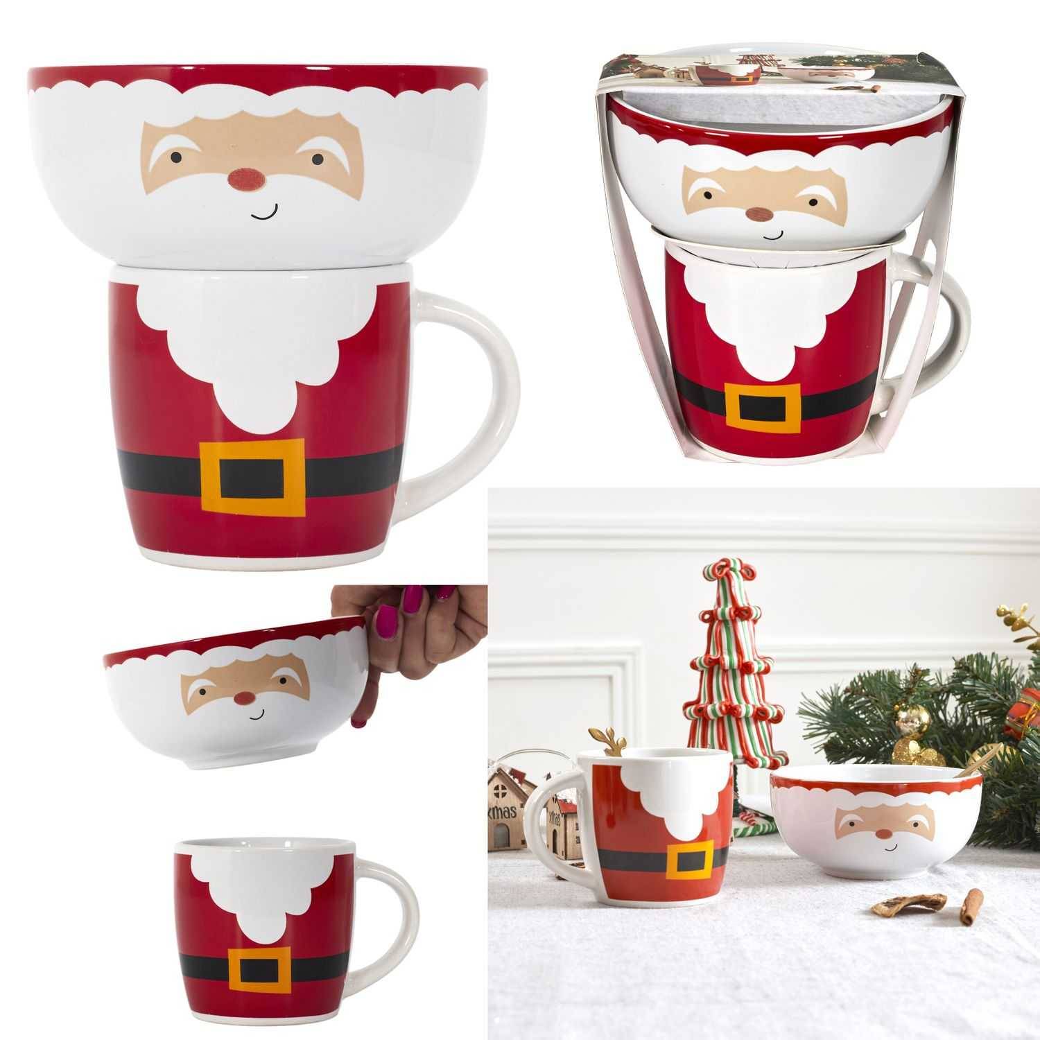 NONAME - Bol et mug de Noël dolomite rouge Ø13.5 cm H.14.3 cm - Imagen 1