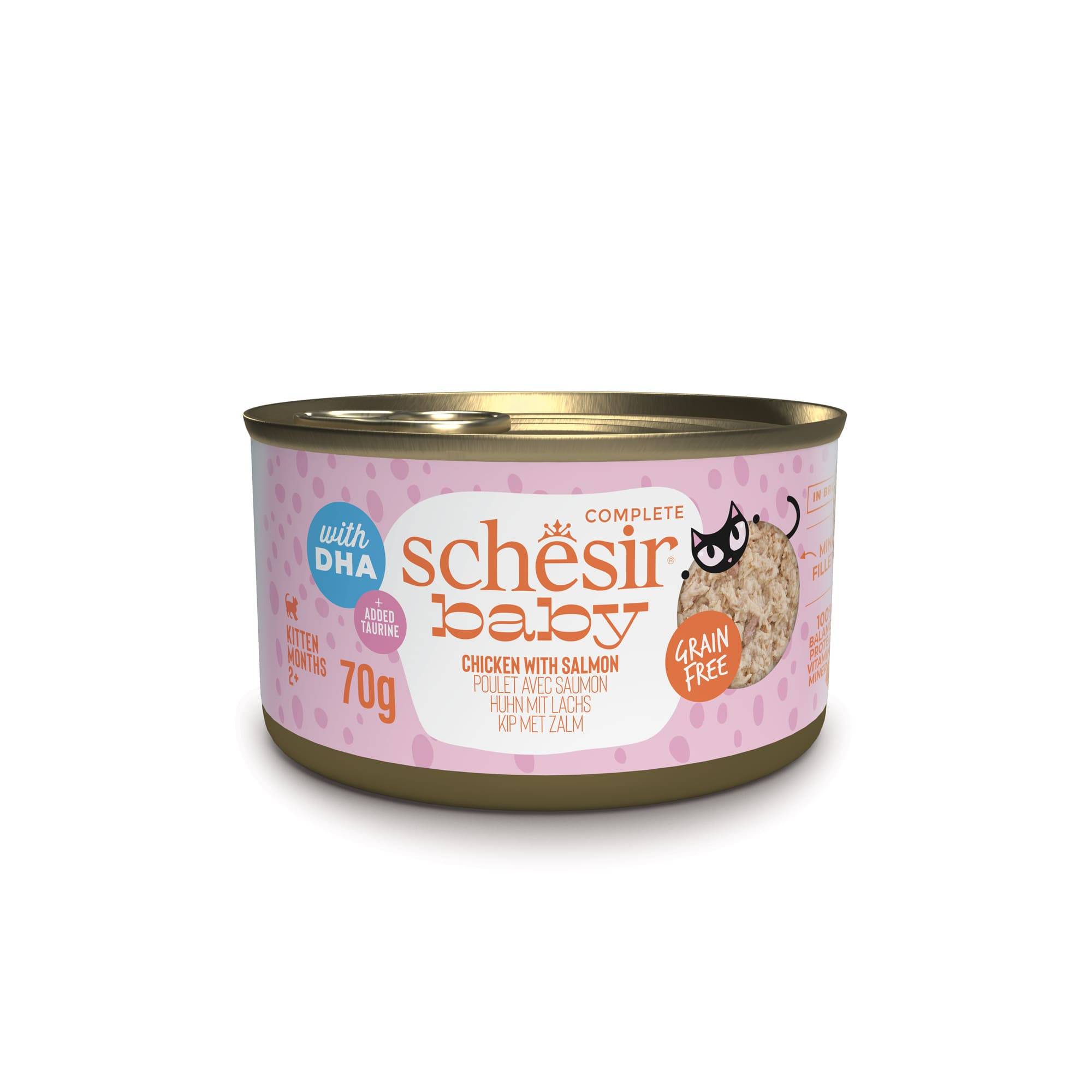 Schesir - Comida húmeda para gatitos pollo salmón caldo 70 g - SCHESIR