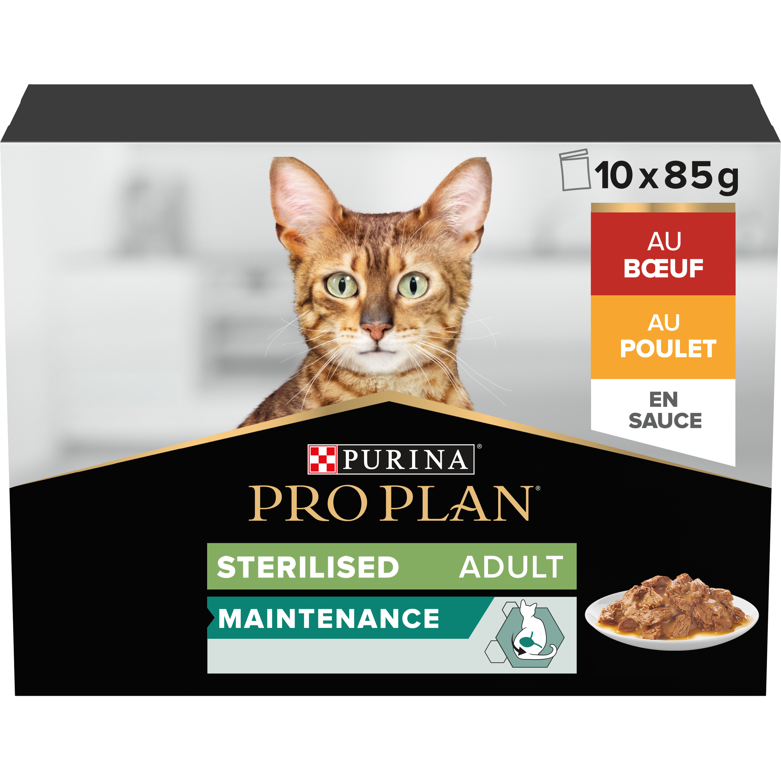 Purina Pro Plan - Pâtée pour chat stérilisé en sauce Maintenance Poulet Boeuf 10x85g - Pro Plan - Image 1