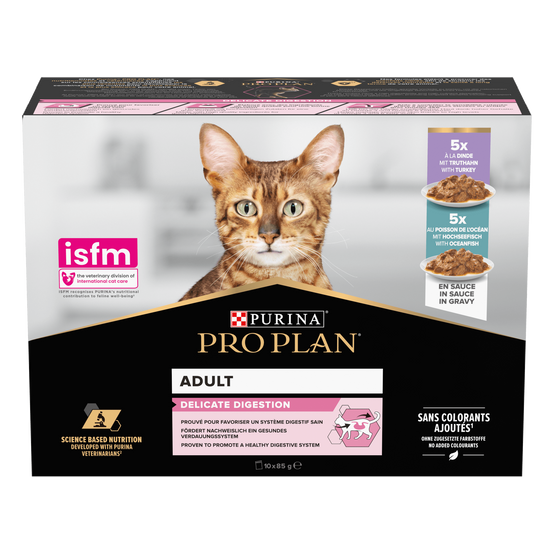 Purina Pro Plan - Pâtée chat adulte sauce digestion délicate multivariétés dinde et poisson 10 x 85 g - Pro Plan - Image 1