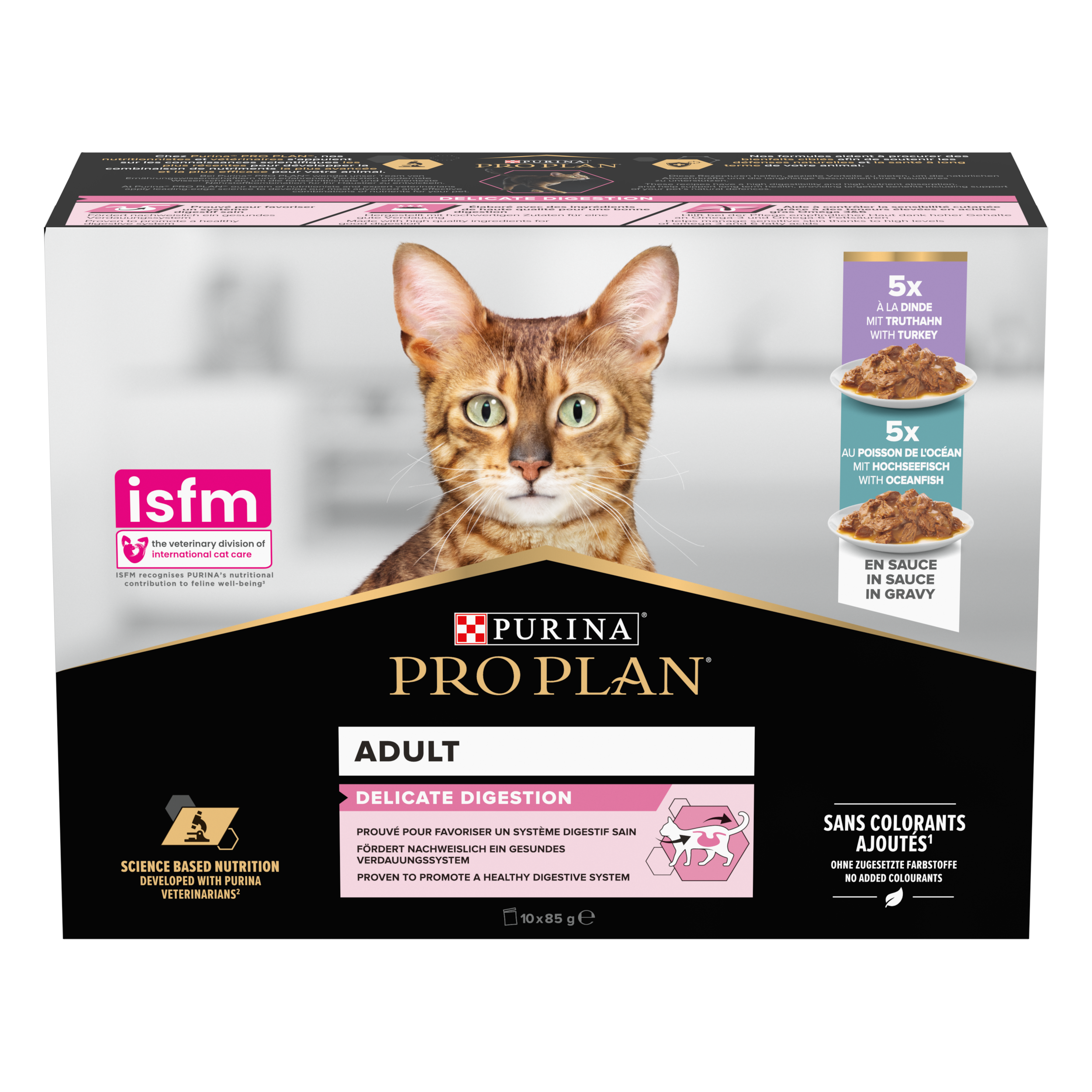 Purina Pro Plan - Pâtée chat adulte sauce digestion délicate multivariétés dinde et poisson 10 x 85 g - Pro Plan - Image 1