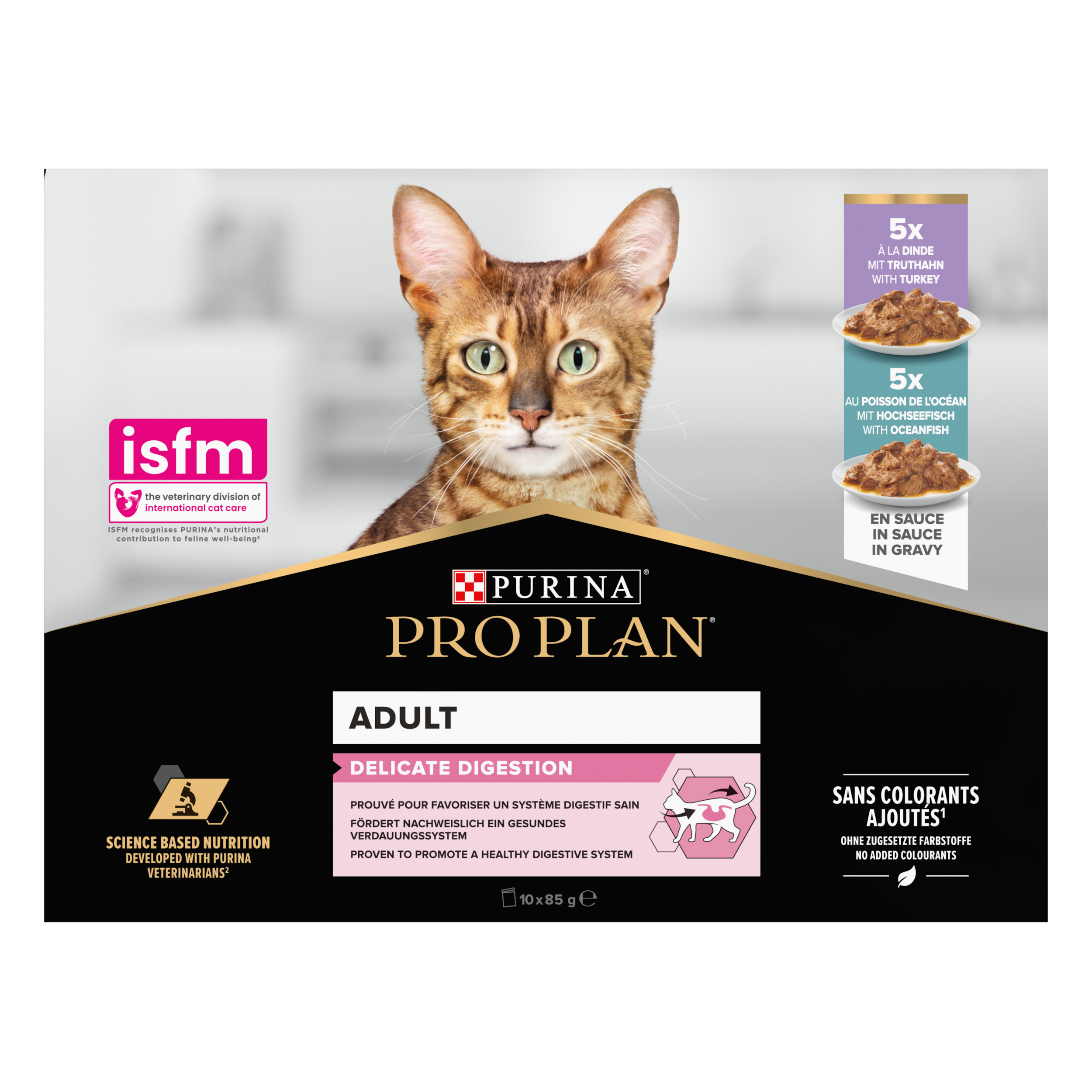 Purina Pro Plan - Pâtée chat adulte sauce digestion délicate multivariétés dinde et poisson 10 x 85 g - Pro Plan - Image 3