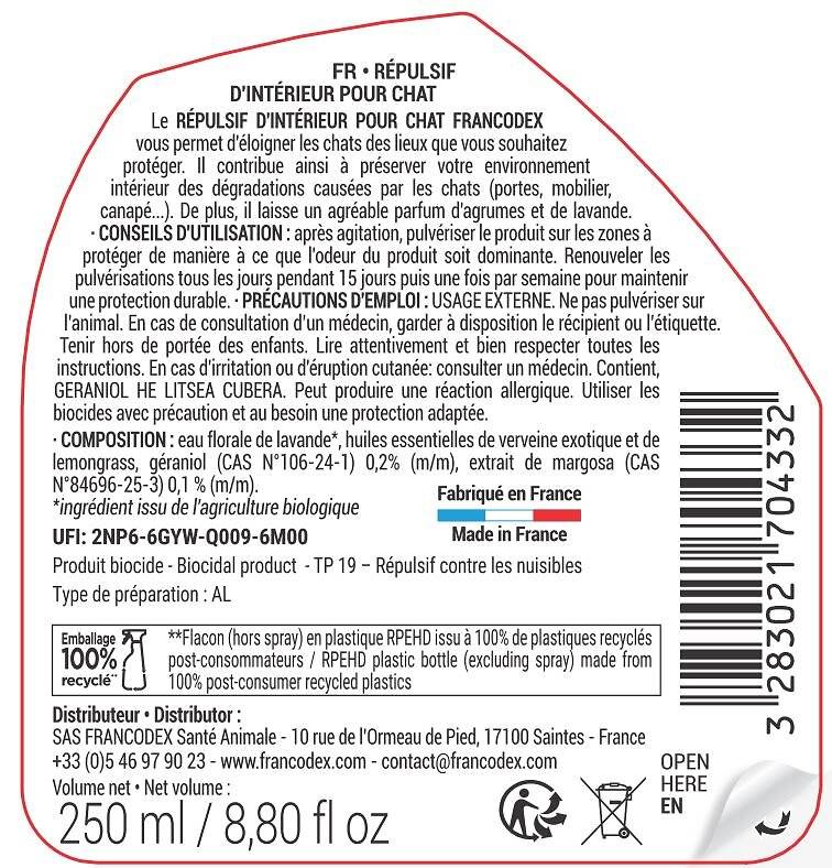 Spray répulsif d'intérieur pour chat 250 ml - Francodex