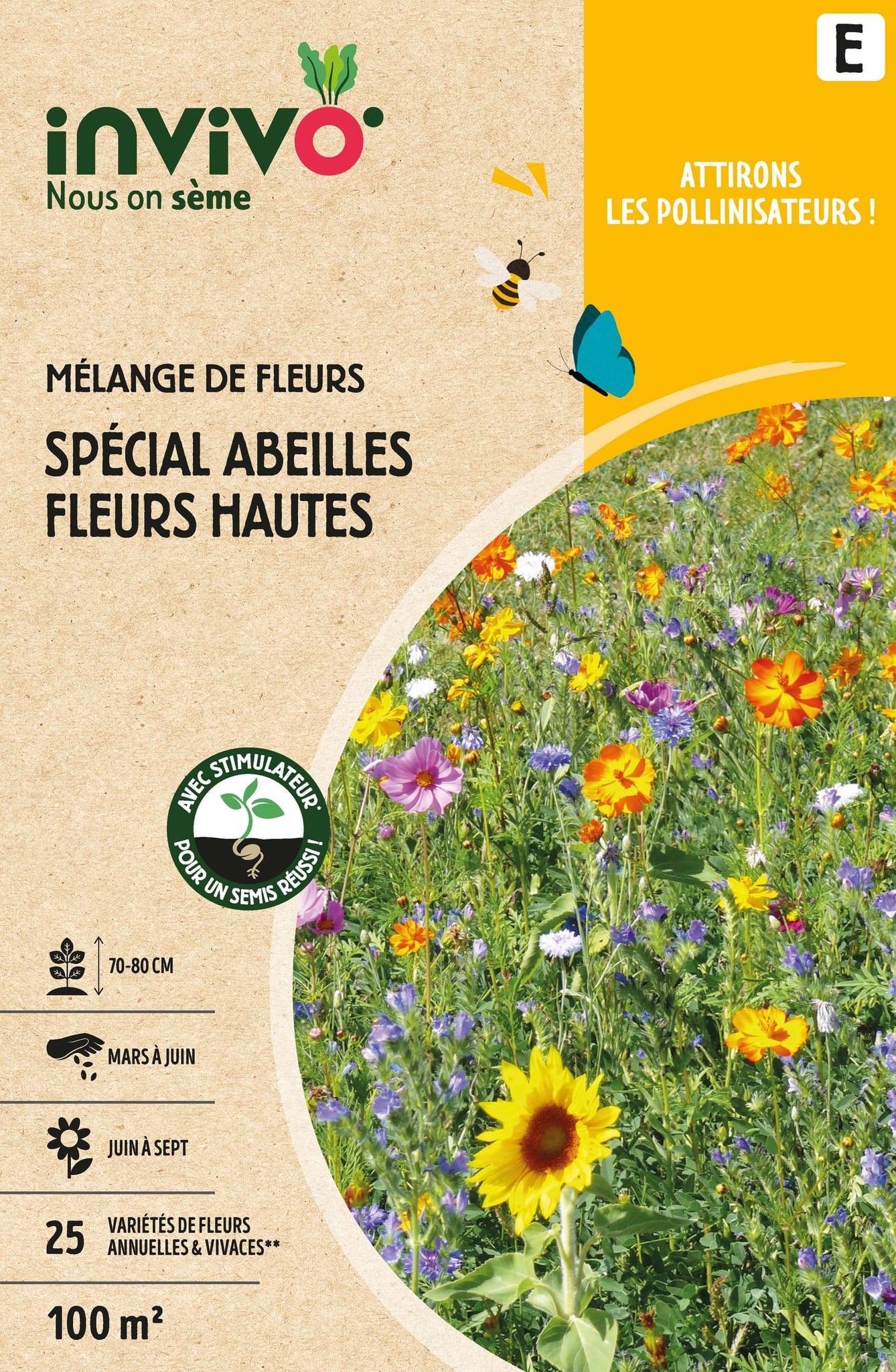Invivo Nous On Sème - Semences mélange de fleurs spécial abeilles fleurs hautes 100 m2 - INVIVO Nous on sème