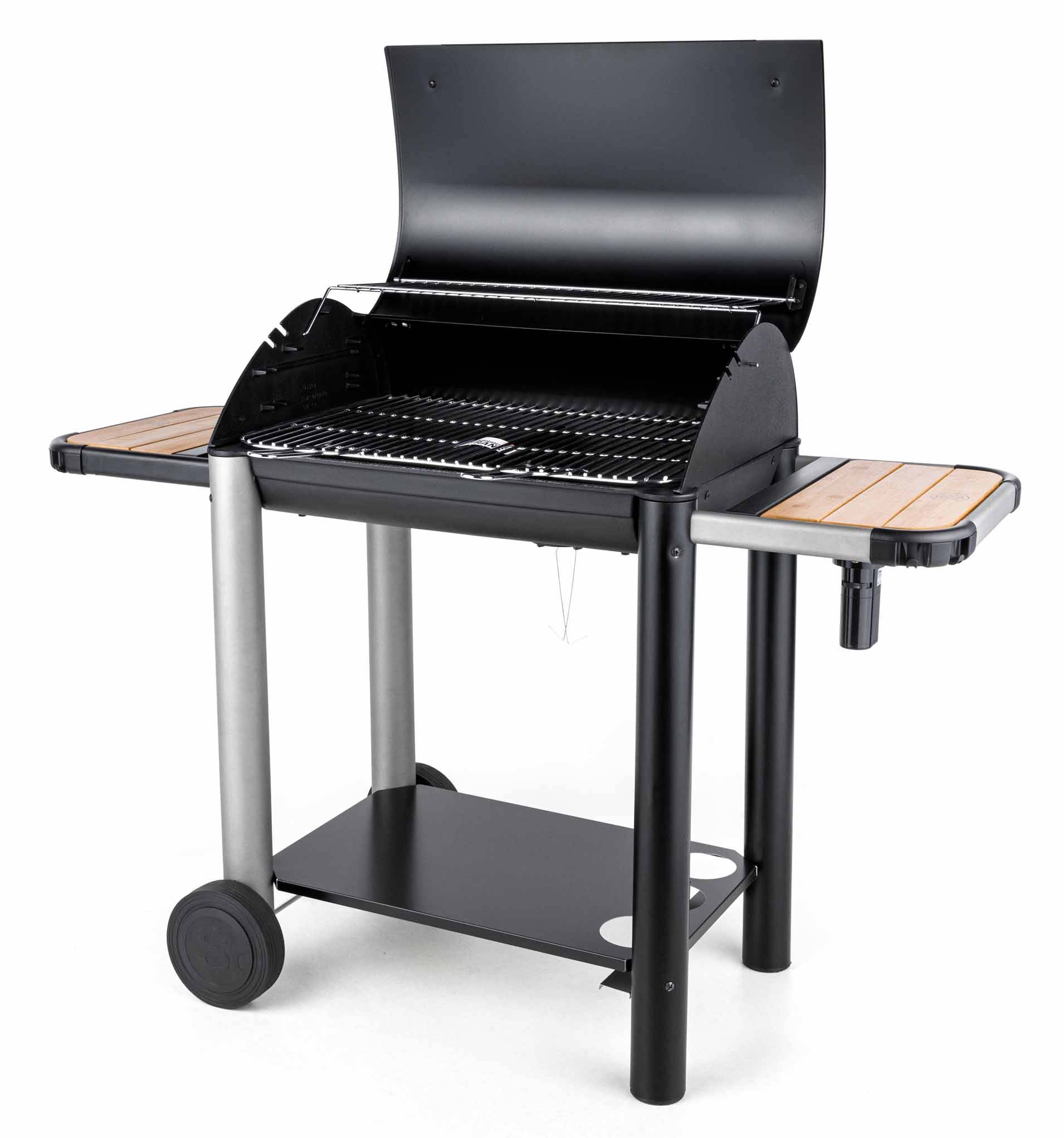 Barbacoa carbón madera vulcano 3000 cuba hierro fundido tapa protección soplador integrado carrito - Imagen 2