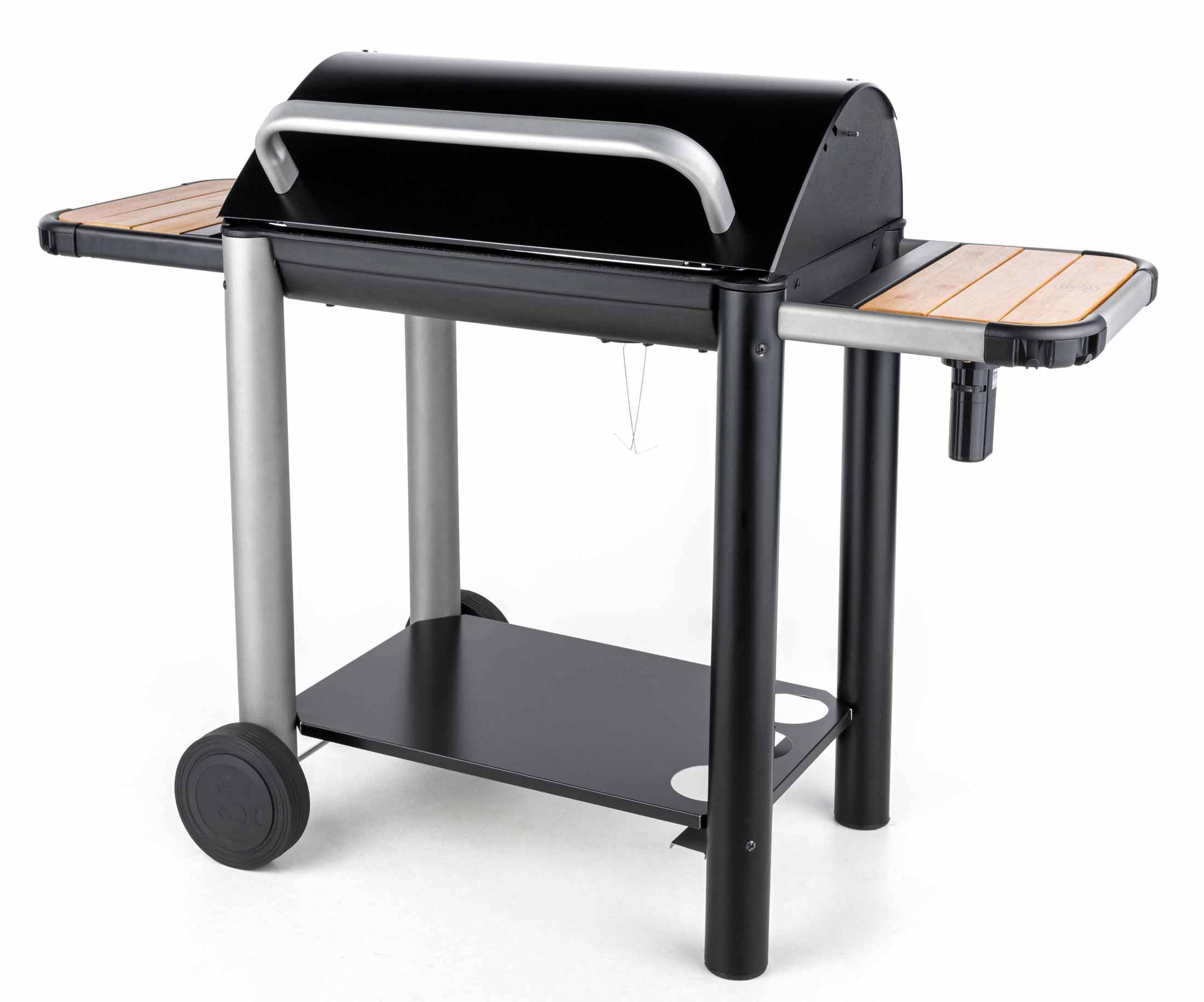 Barbecue charbon bois vulcano 3000 cuve fonte couvercle protection soufflerie integree chariot