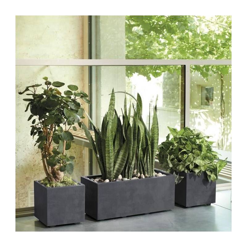 Pot de fleur cube plastique anthracite L.25 cm H.25 cm modèle Millennium R - Deroma - Image 2