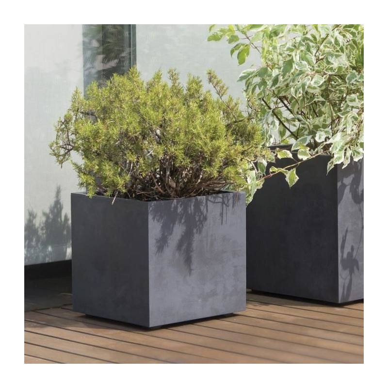 Pot de fleur cube plastique anthracite L.39 cm x H.39,1 cm Millennium R - Deroma - Image 1