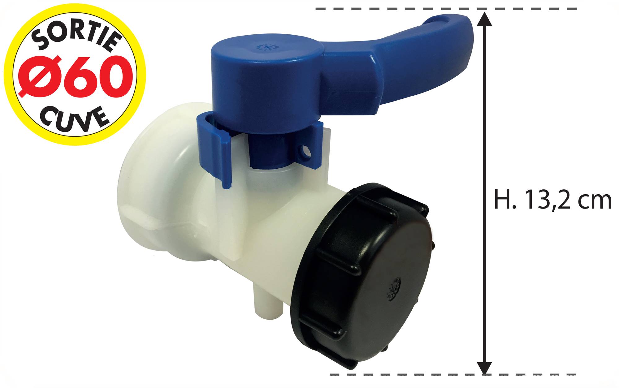 Vanne plastique pour cuve grillagée de 1000 litres, sortie vanne S60x6 sortie cuve Ø60