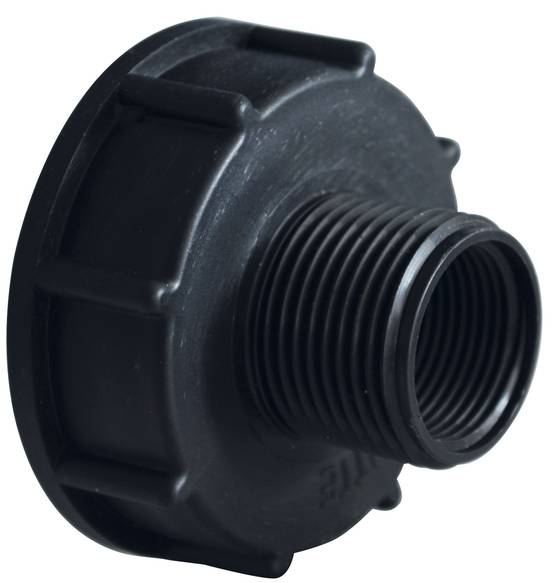 Adaptateur plastique de cuve grillagée 1000L, Øsortie cuve 60, sortie mâle 26x34 et femelle 20x27